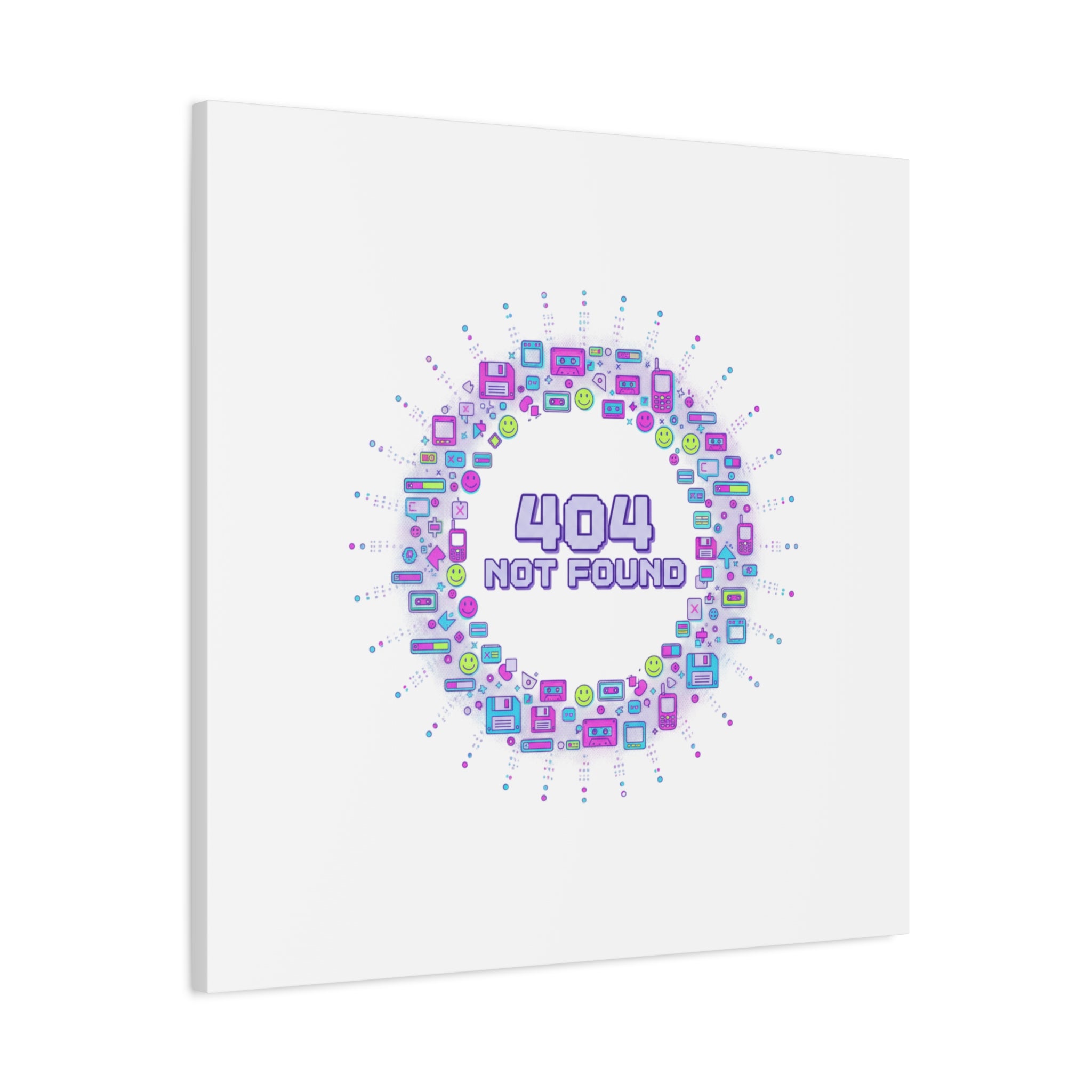 404 Not Found Pixel Circle Canvas | Retro Tech Poster, Y2K Error Aesthetic