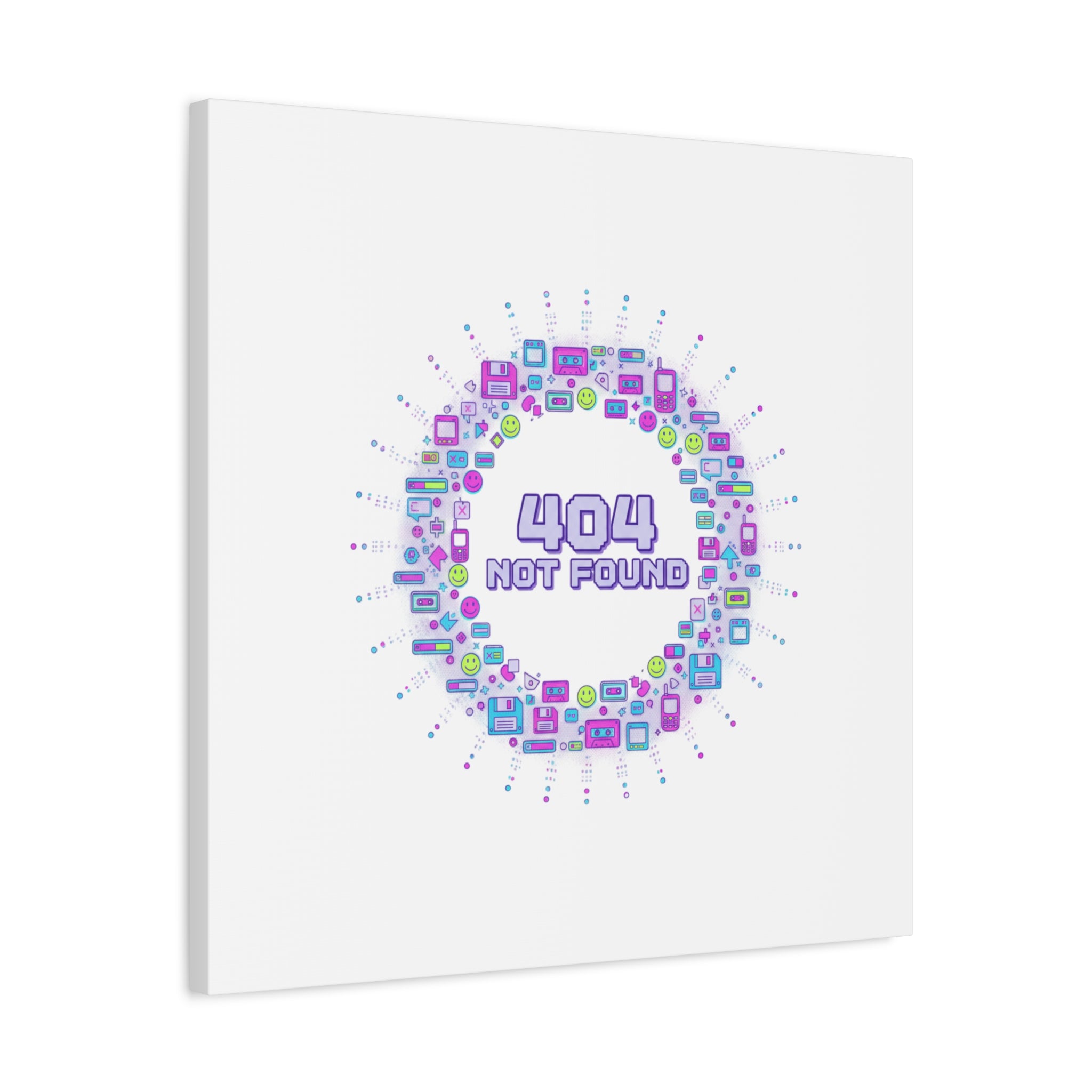 404 Not Found Pixel Circle Canvas | Retro Tech Poster, Y2K Error Aesthetic