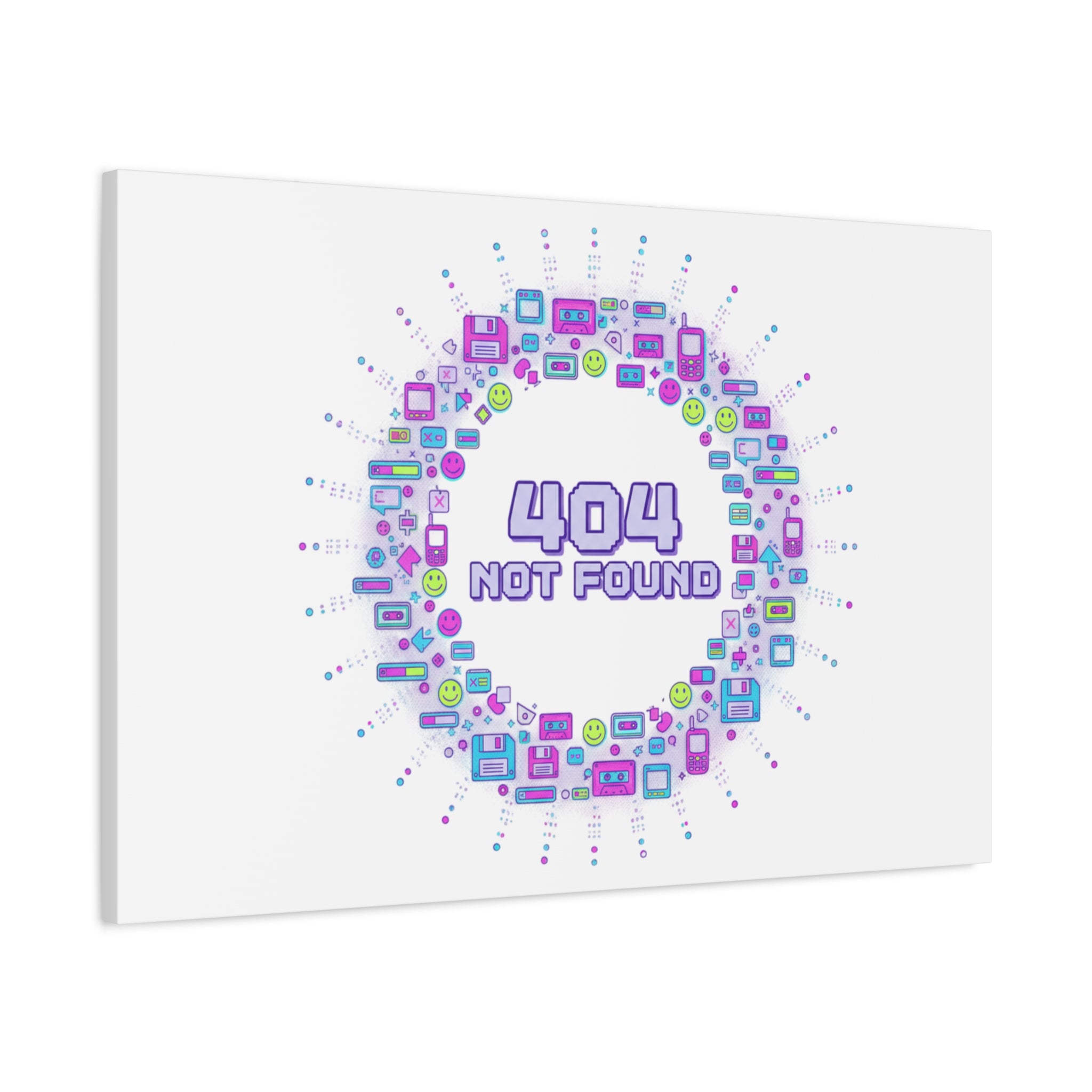 404 Not Found Pixel Circle Canvas | Retro Tech Poster, Y2K Error Aesthetic