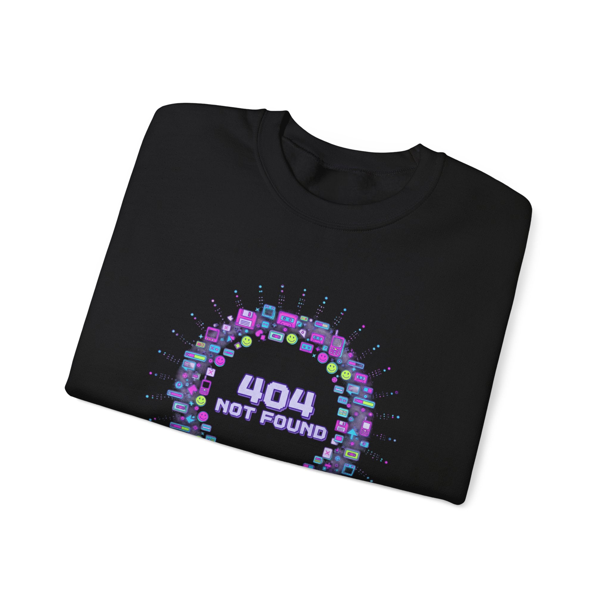 404 Not Found Pixel Icons Crewneck Sweatshirt | Y2K Retro Tech, virtual pet nostalgia