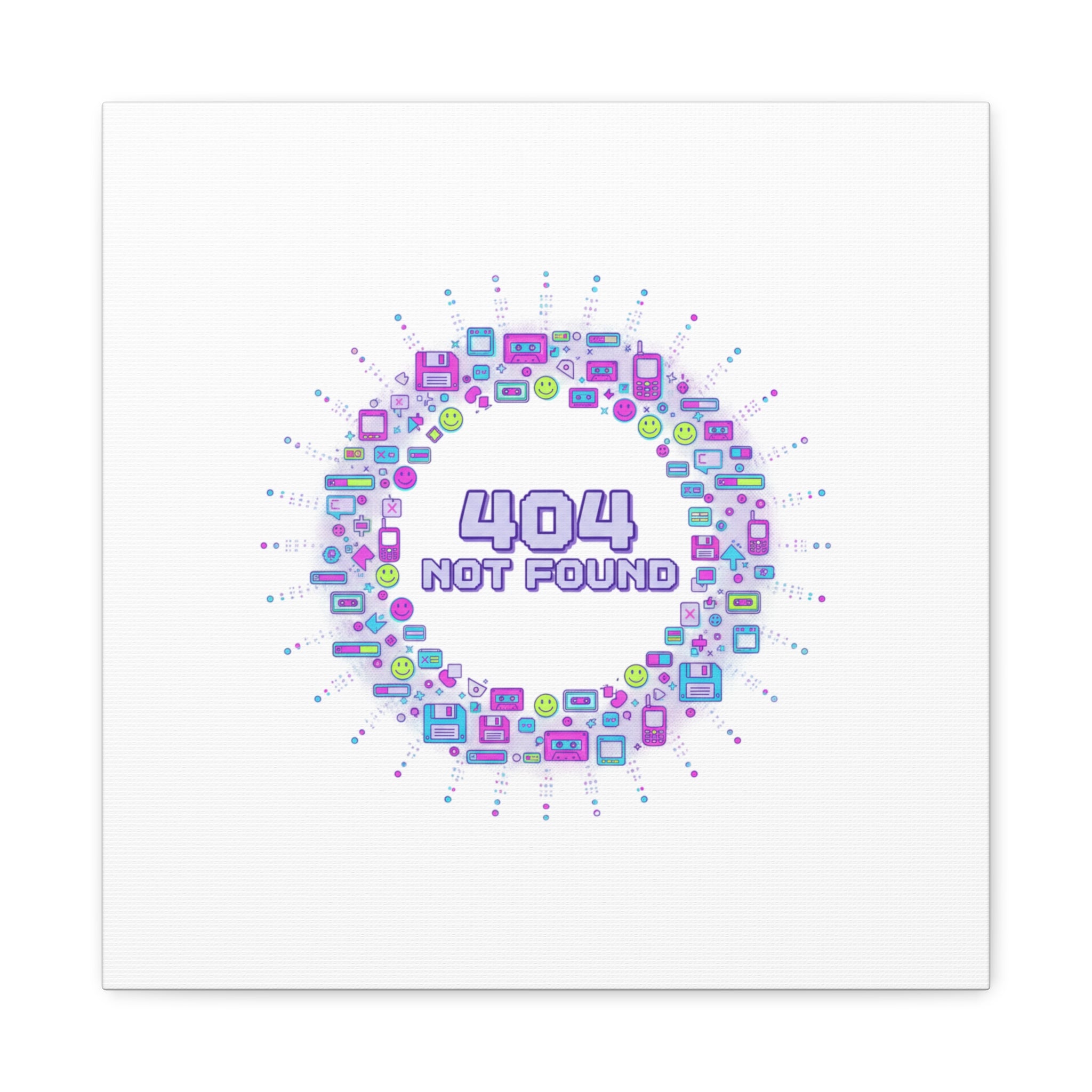 404 Not Found Pixel Circle Canvas | Retro Tech Poster, Y2K Error Aesthetic