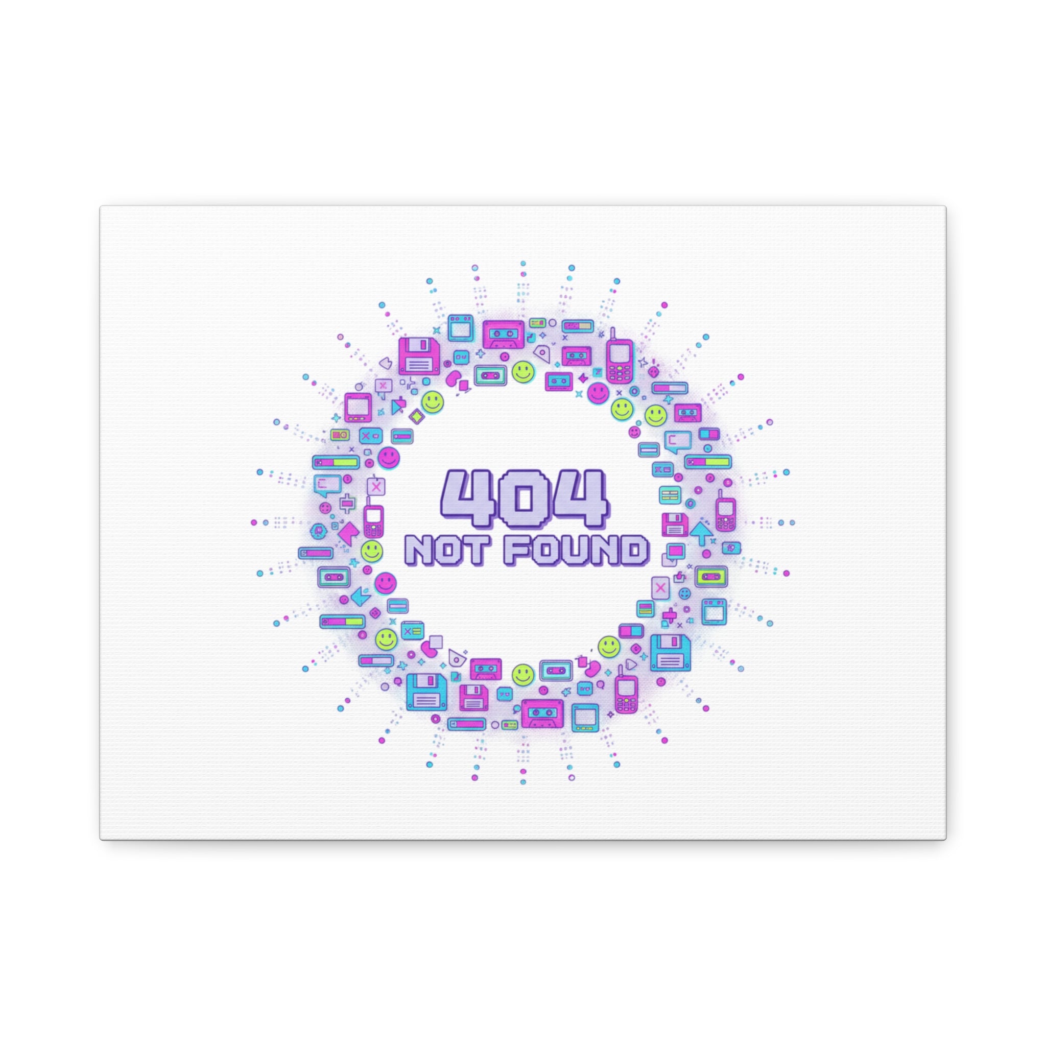 404 Not Found Pixel Circle Canvas | Retro Tech Poster, Y2K Error Aesthetic