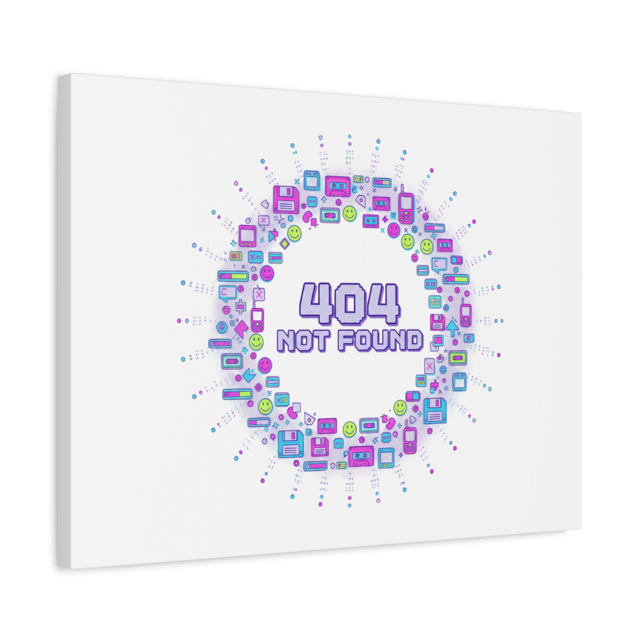 404 Not Found Pixel Circle Canvas | Retro Tech Poster, Y2K Error Aesthetic