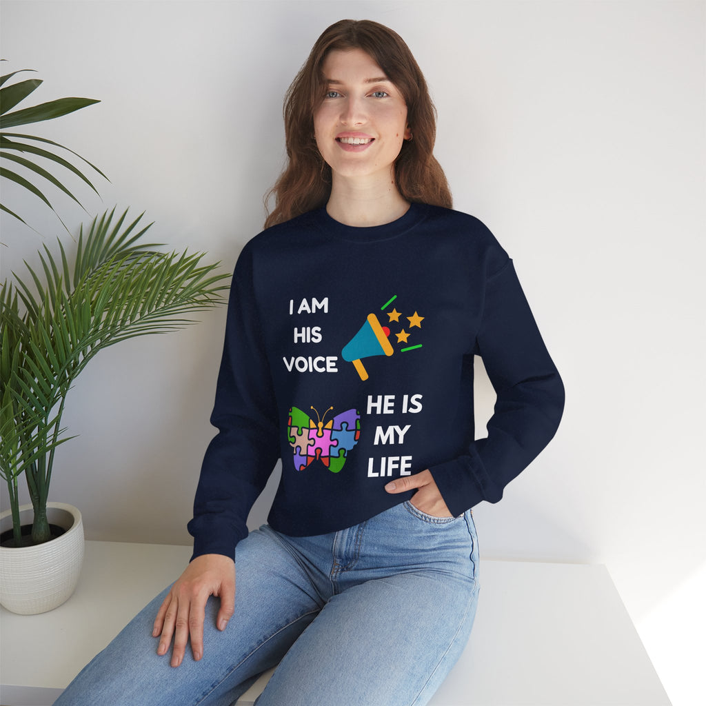 Crewneck Sweatshirt — Autism Awareness Puzzle Heart & Megaphone Design