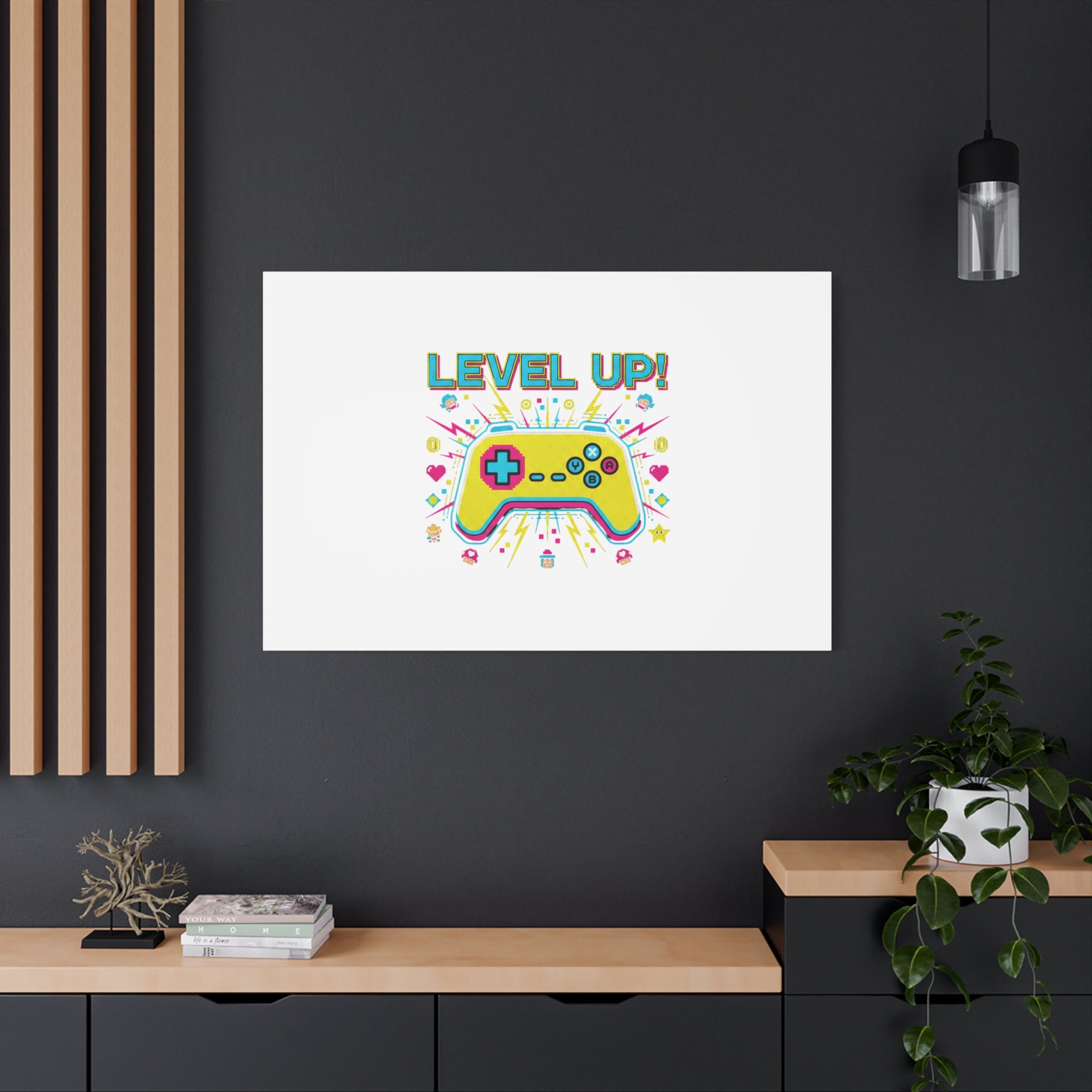 Level Up! Pixel Controller Canvas | Gaming Geek Culture, Retro Pixel Art