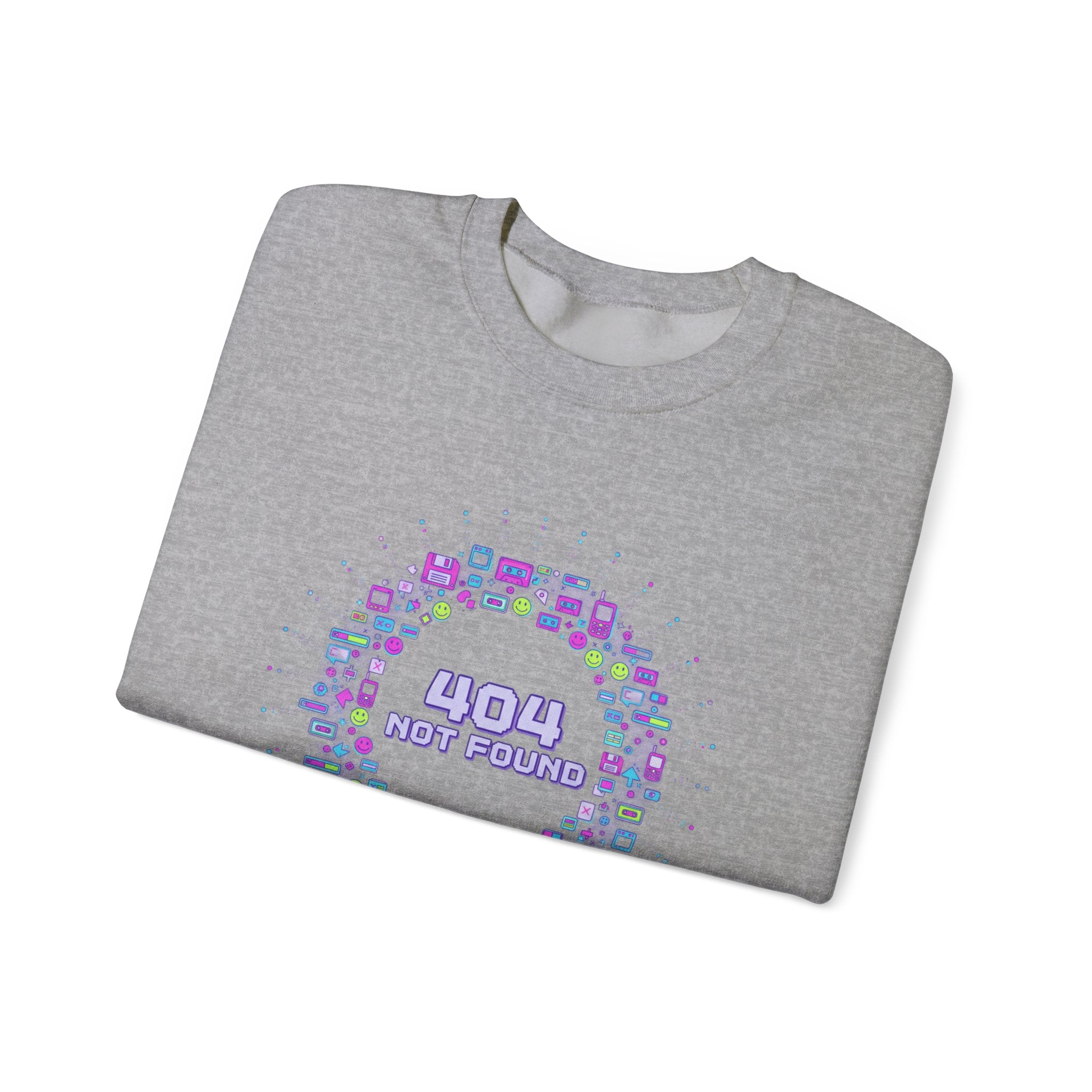 404 Not Found Pixel Icons Crewneck Sweatshirt | Y2K Retro Tech, virtual pet nostalgia