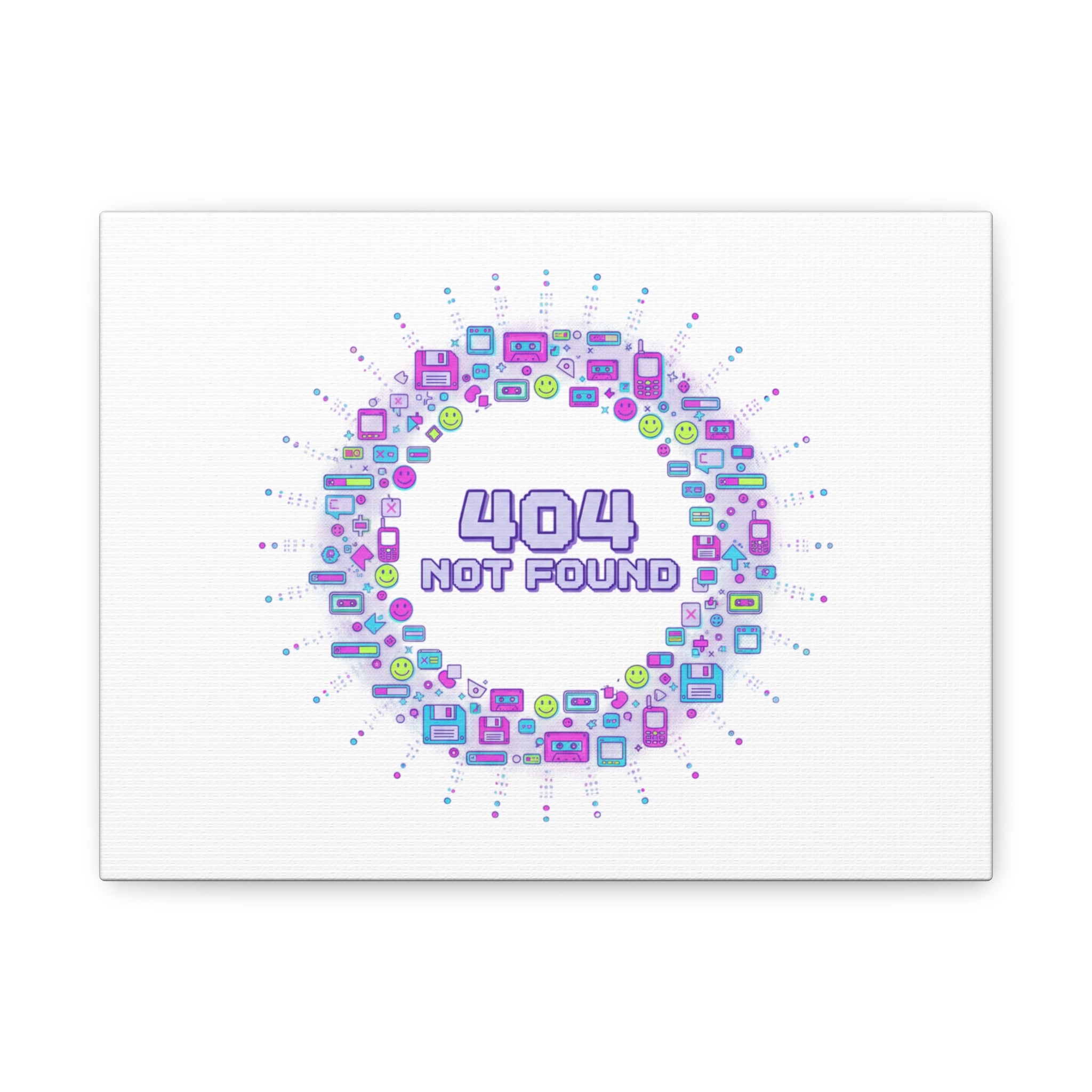 404 Not Found Pixel Circle Canvas | Retro Tech Poster, Y2K Error Aesthetic