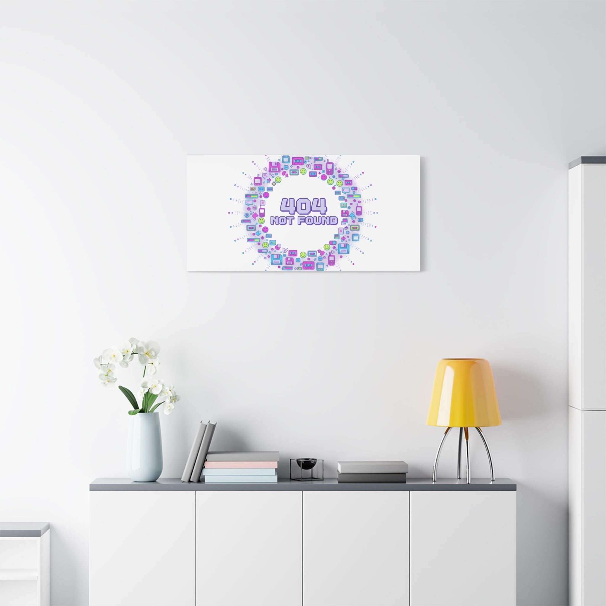 404 Not Found Pixel Circle Canvas | Retro Tech Poster, Y2K Error Aesthetic