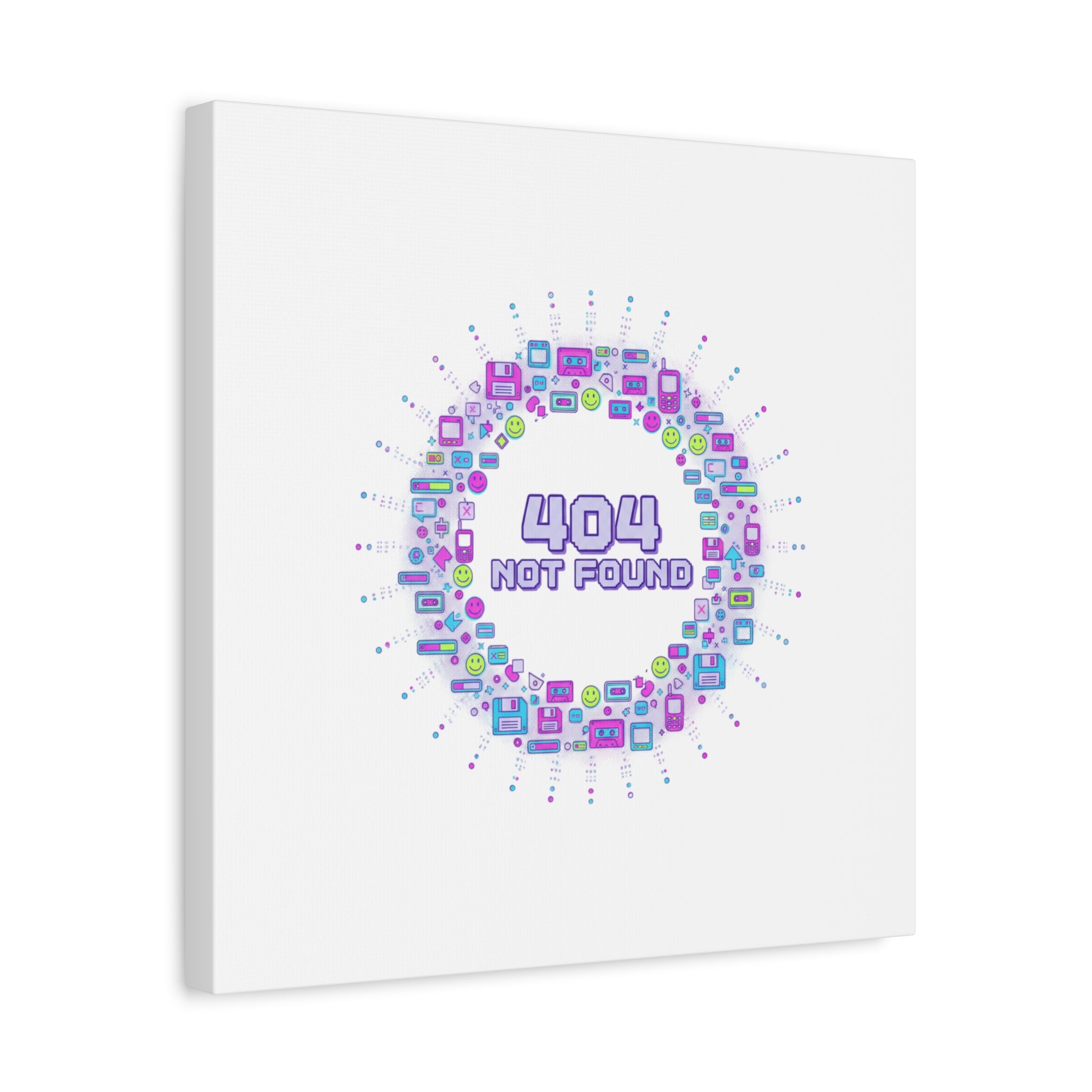 404 Not Found Pixel Circle Canvas | Retro Tech Poster, Y2K Error Aesthetic