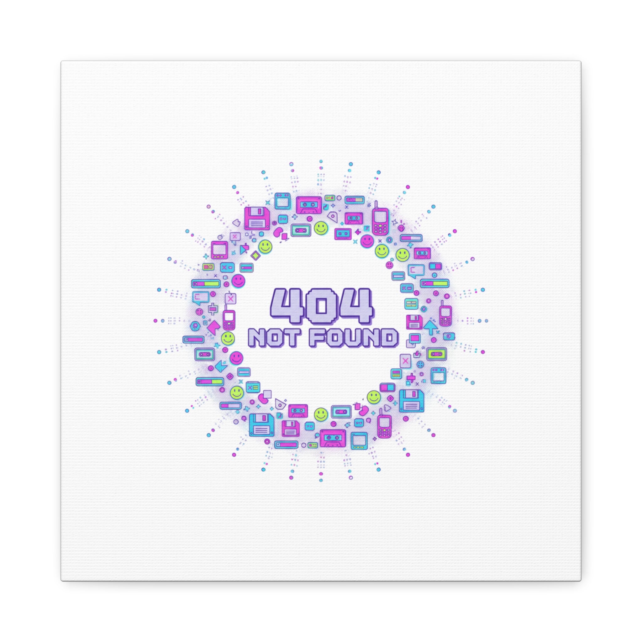404 Not Found Pixel Circle Canvas | Retro Tech Poster, Y2K Error Aesthetic