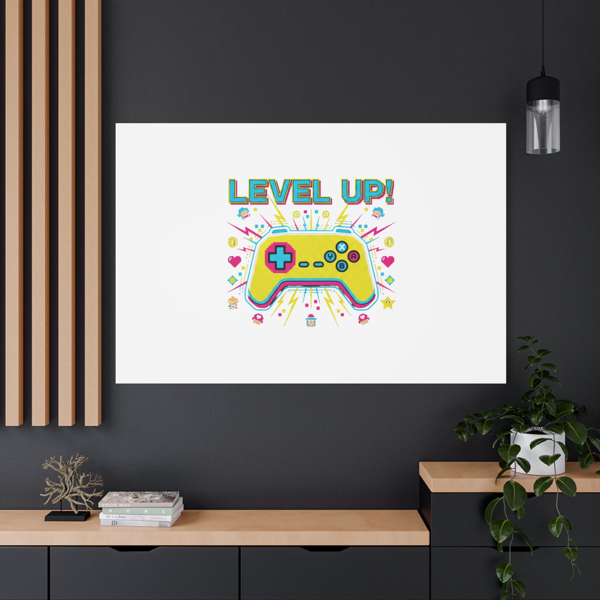 Level Up! Pixel Controller Canvas | Gaming Geek Culture, Retro Pixel Art