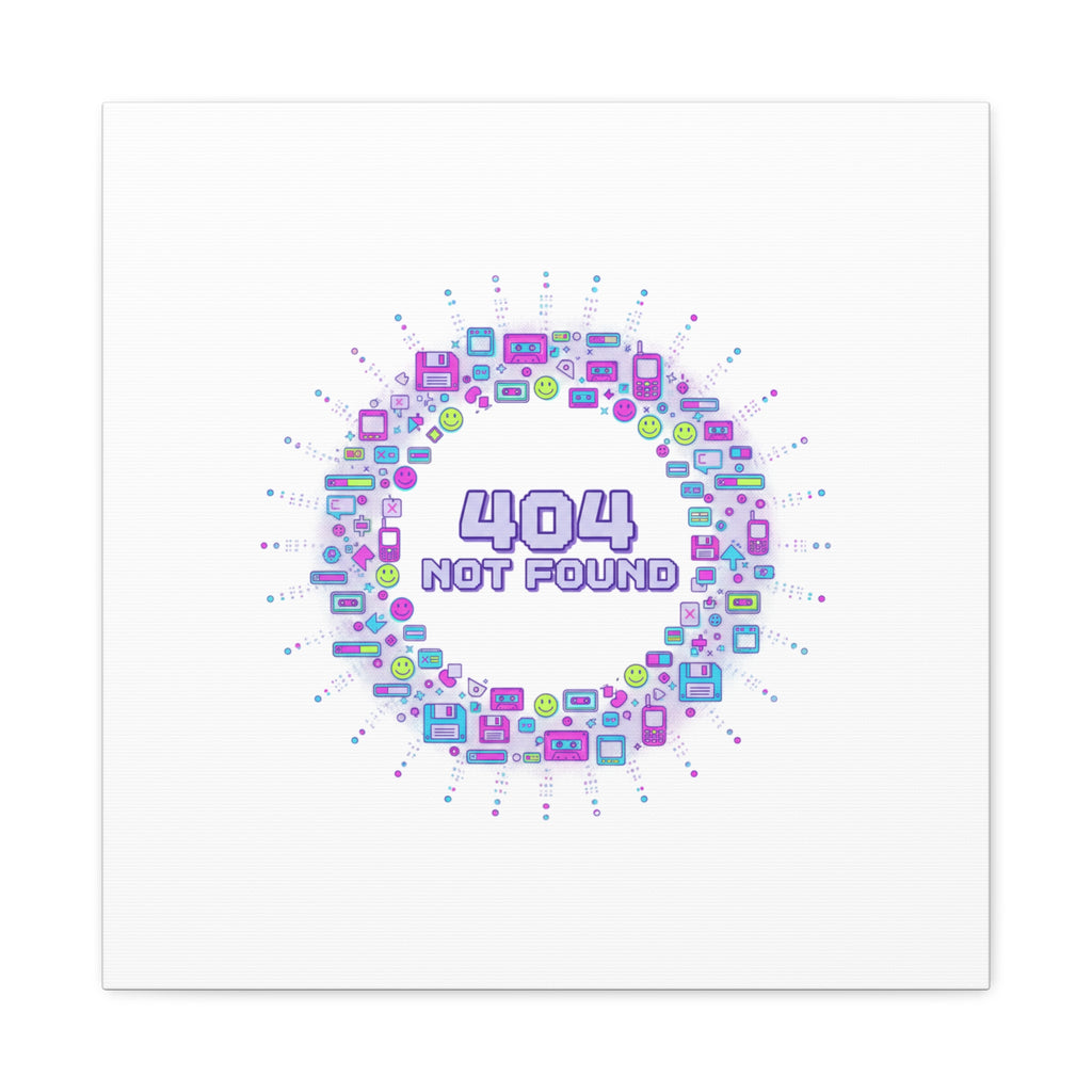 404 Not Found Pixel Circle Canvas | Retro Tech Poster, Y2K Error Aesthetic