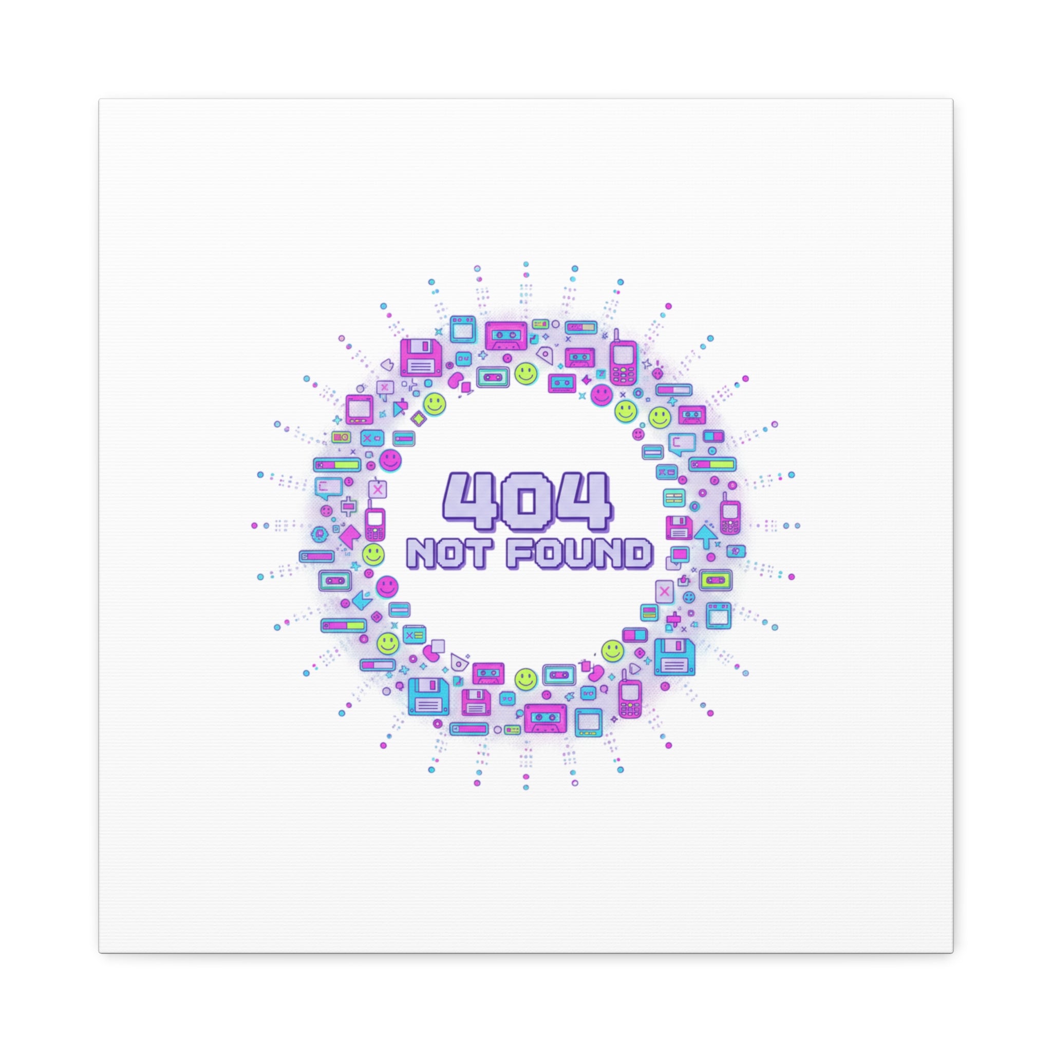 404 Not Found Pixel Circle Canvas | Retro Tech Poster, Y2K Error Aesthetic