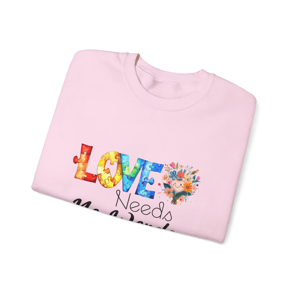 Love Needs No Words Crewneck Sweatshirt — Floral Watercolor Autism Awareness  Cozy Pullover