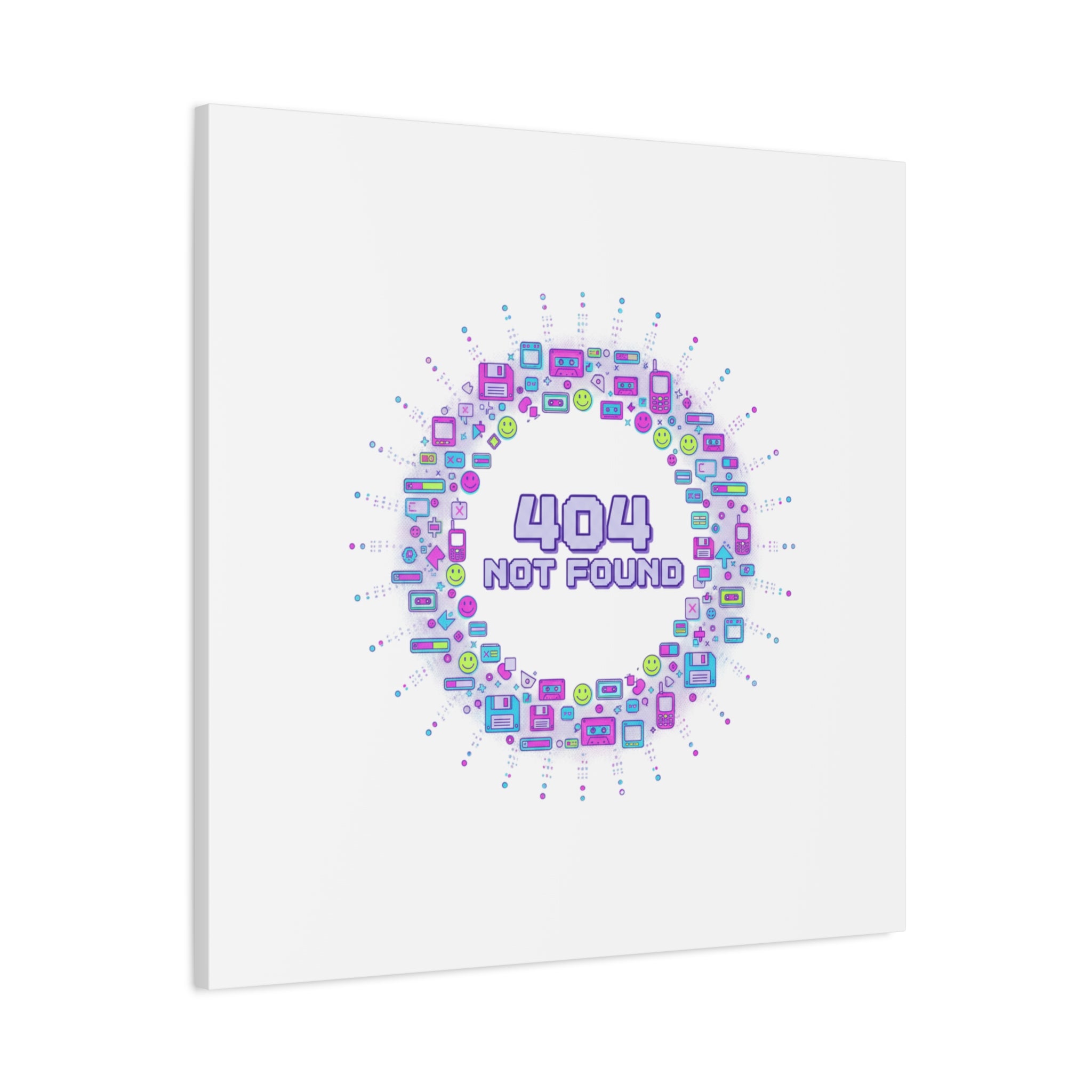 404 Not Found Pixel Circle Canvas | Retro Tech Poster, Y2K Error Aesthetic