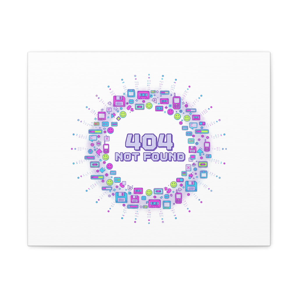 404 Not Found Pixel Circle Canvas | Retro Tech Poster, Y2K Error Aesthetic