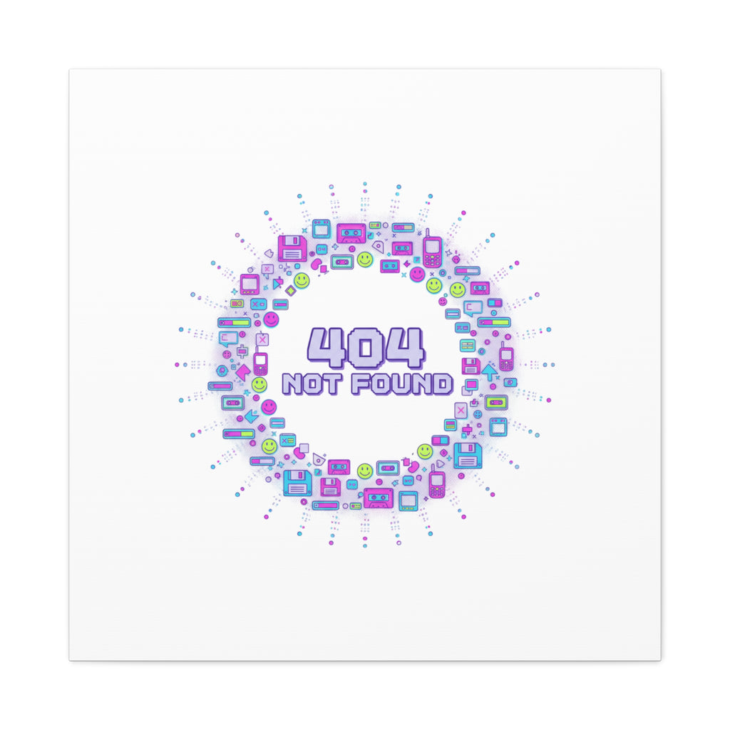 404 Not Found Pixel Circle Canvas | Retro Tech Poster, Y2K Error Aesthetic