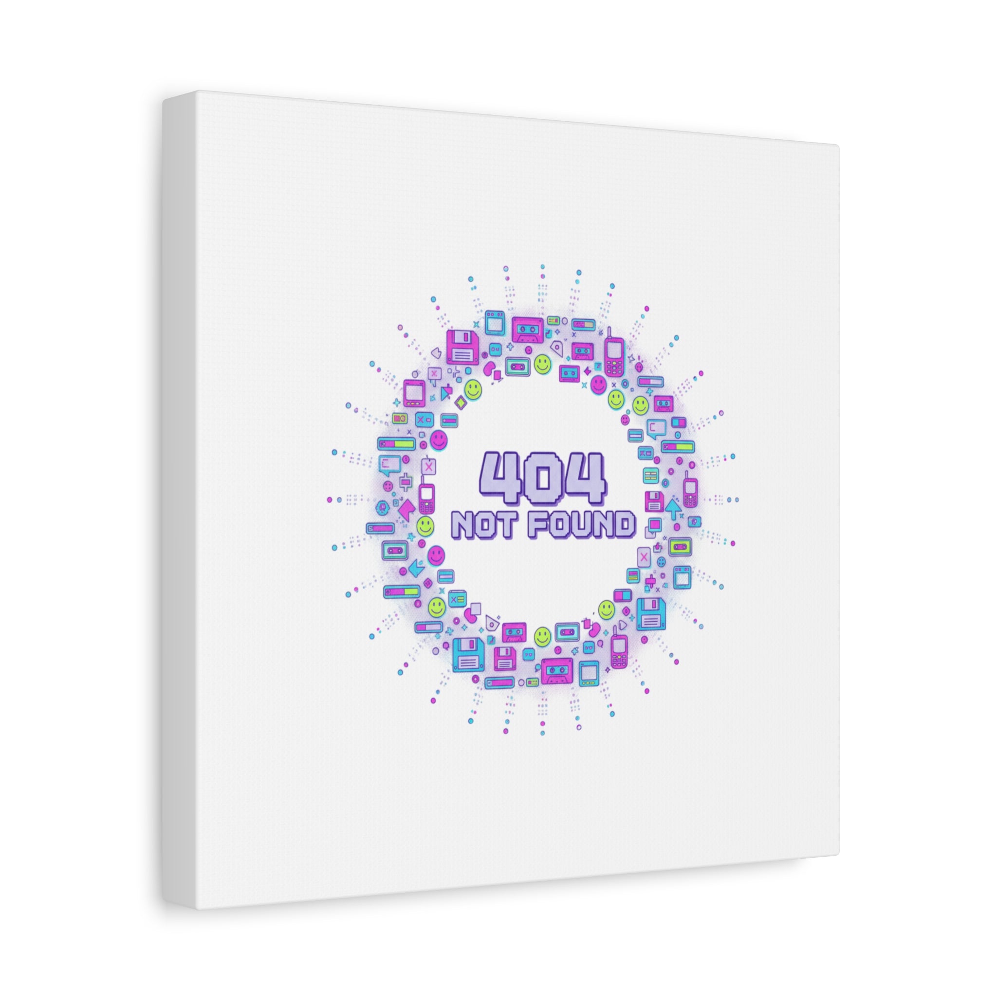 404 Not Found Pixel Circle Canvas | Retro Tech Poster, Y2K Error Aesthetic