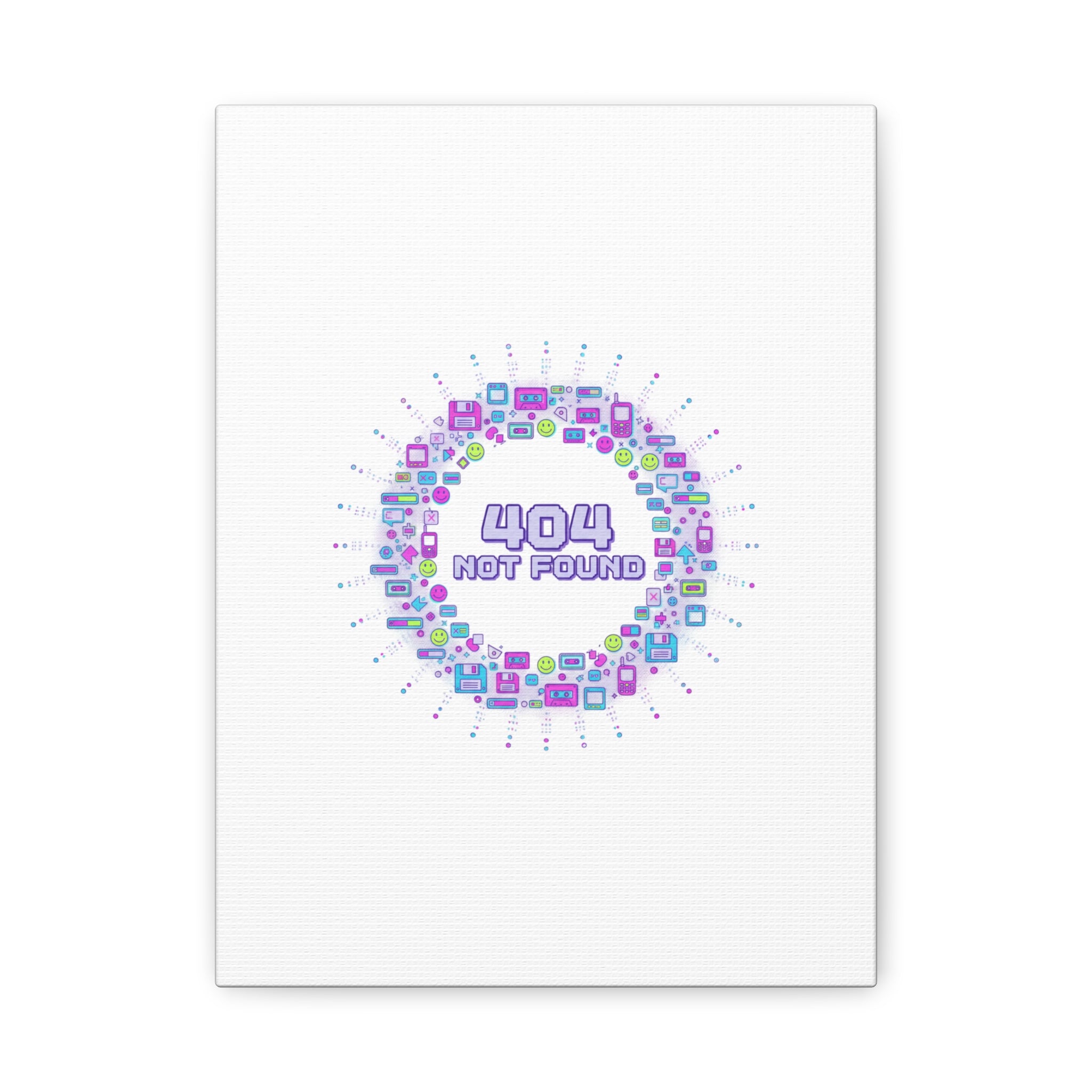 404 Not Found Pixel Circle Canvas | Retro Tech Poster, Y2K Error Aesthetic