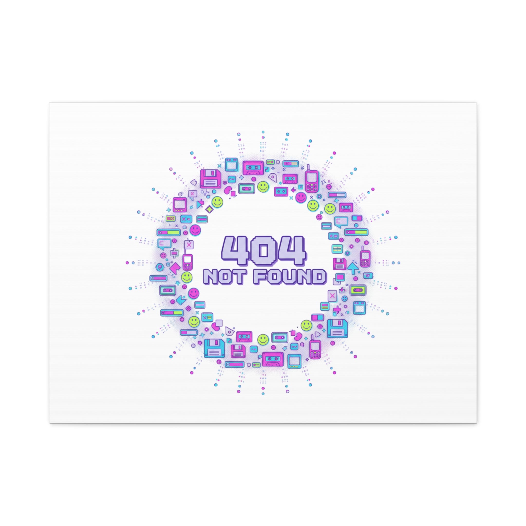 404 Not Found Pixel Circle Canvas | Retro Tech Poster, Y2K Error Aesthetic