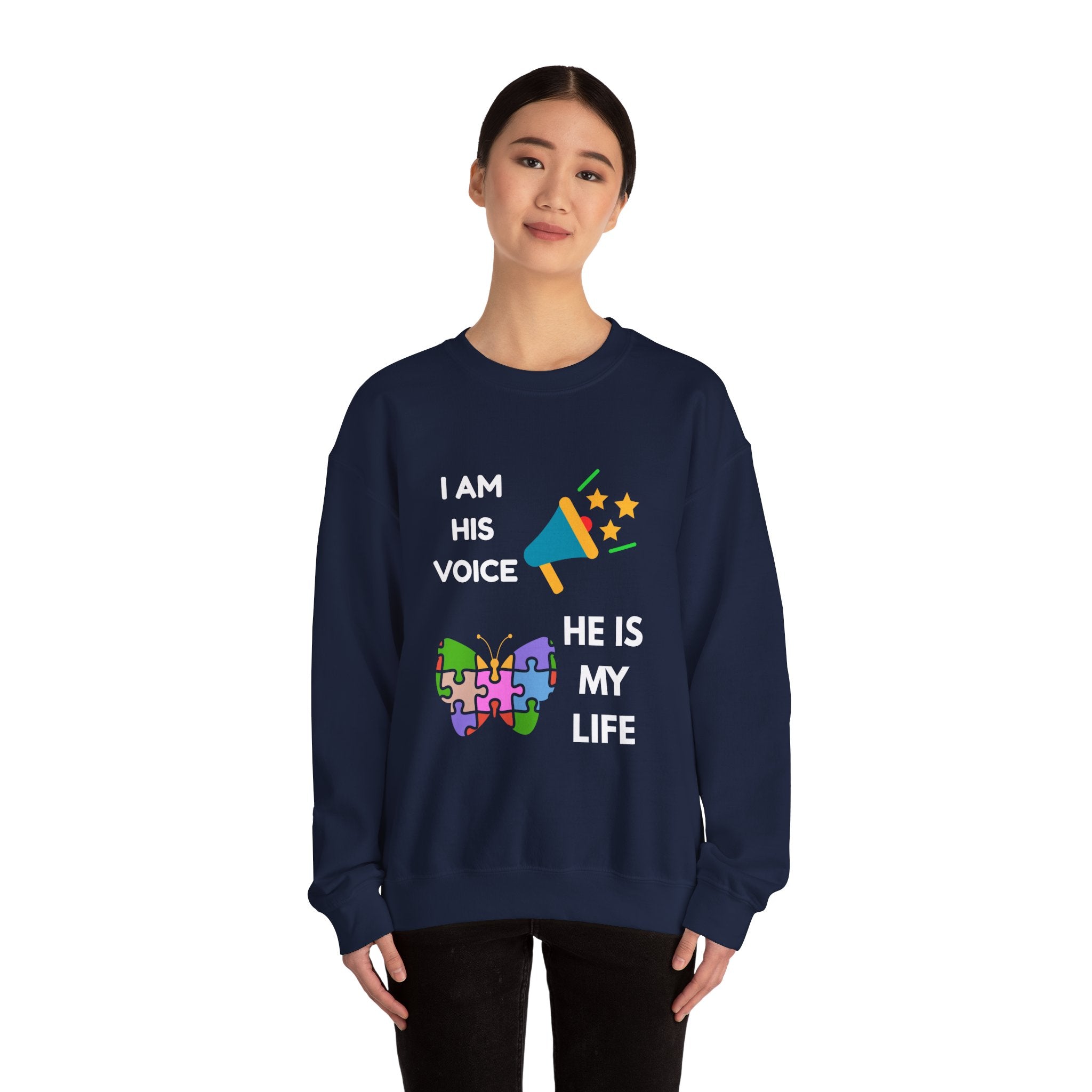 Crewneck Sweatshirt — Autism Awareness Puzzle Heart & Megaphone Design