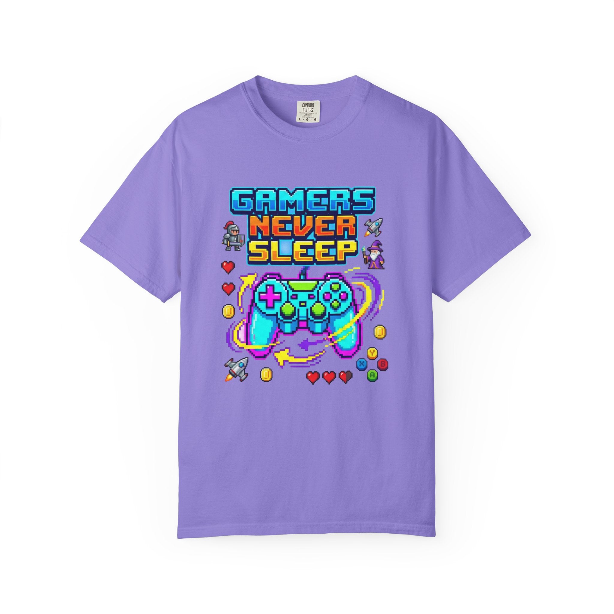Gamers Never Sleep T-Shirt — Retro Pixel Gamepad Tee