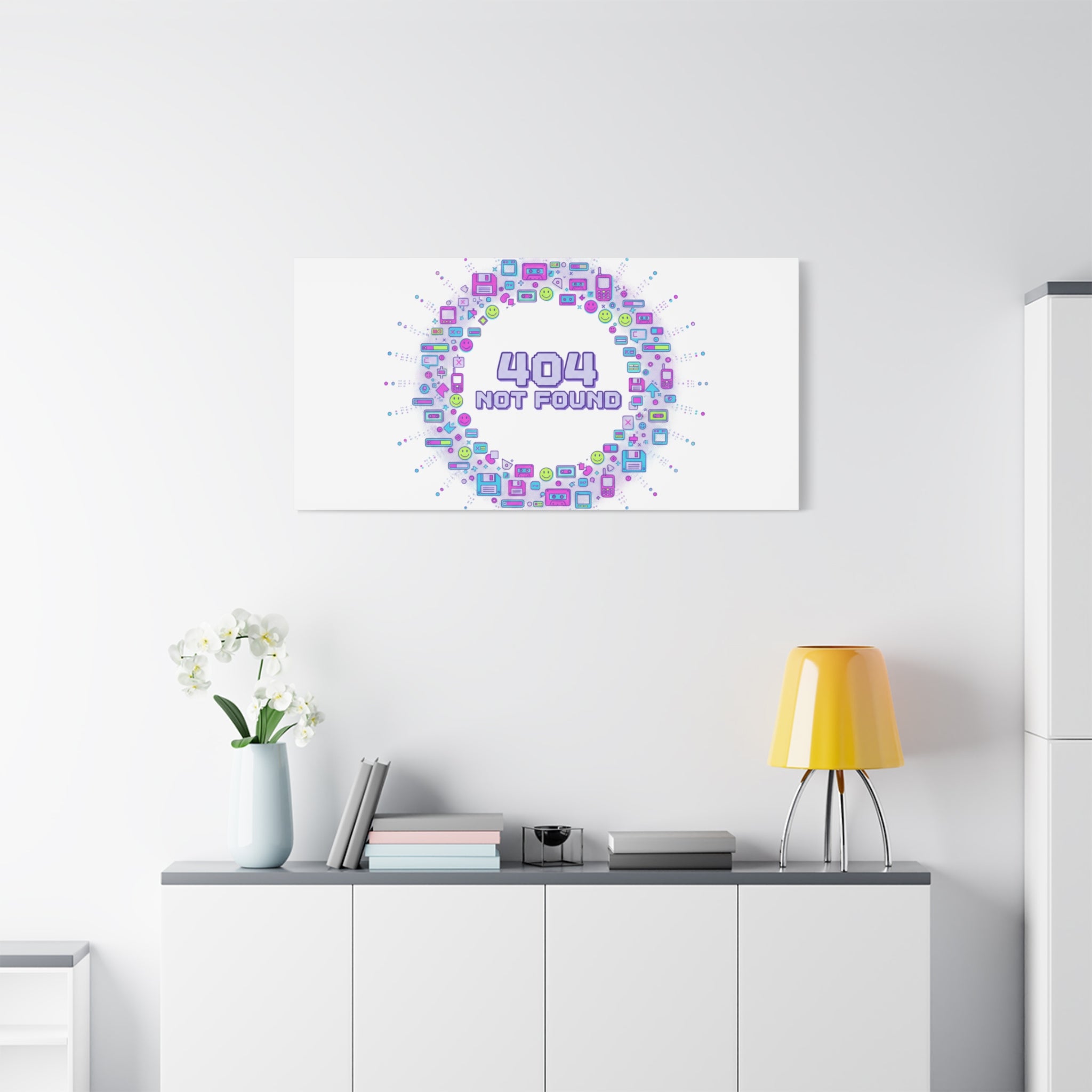 404 Not Found Pixel Circle Canvas | Retro Tech Poster, Y2K Error Aesthetic