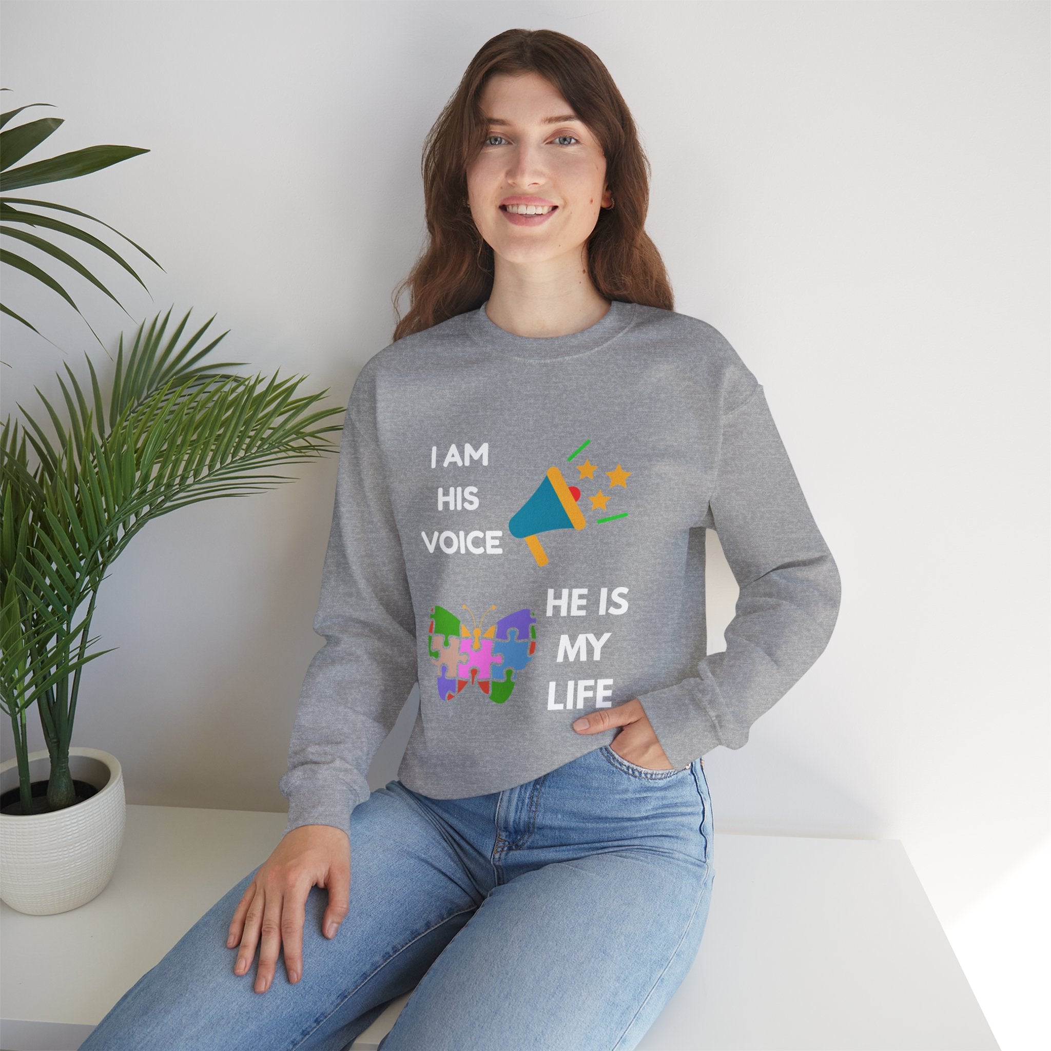 Crewneck Sweatshirt — Autism Awareness Puzzle Heart & Megaphone Design