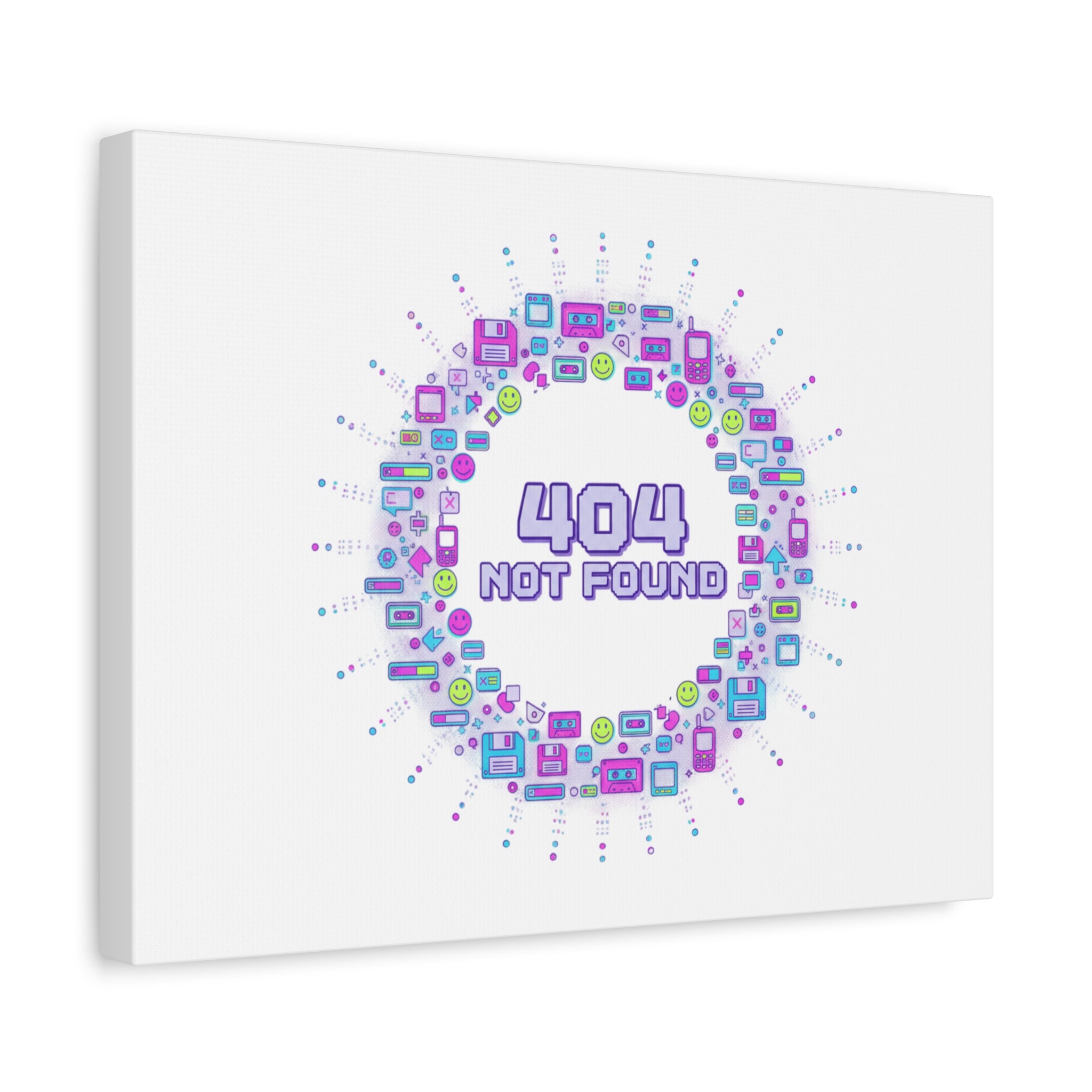 404 Not Found Pixel Circle Canvas | Retro Tech Poster, Y2K Error Aesthetic
