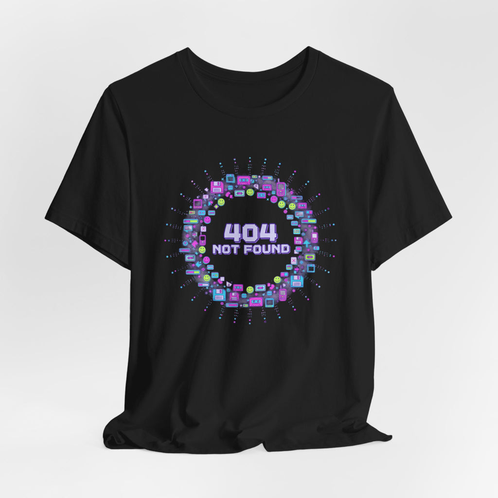 404 Not Found Pixel Circle Tee | Y2K Retro Tech, virtual pet nostalgia
