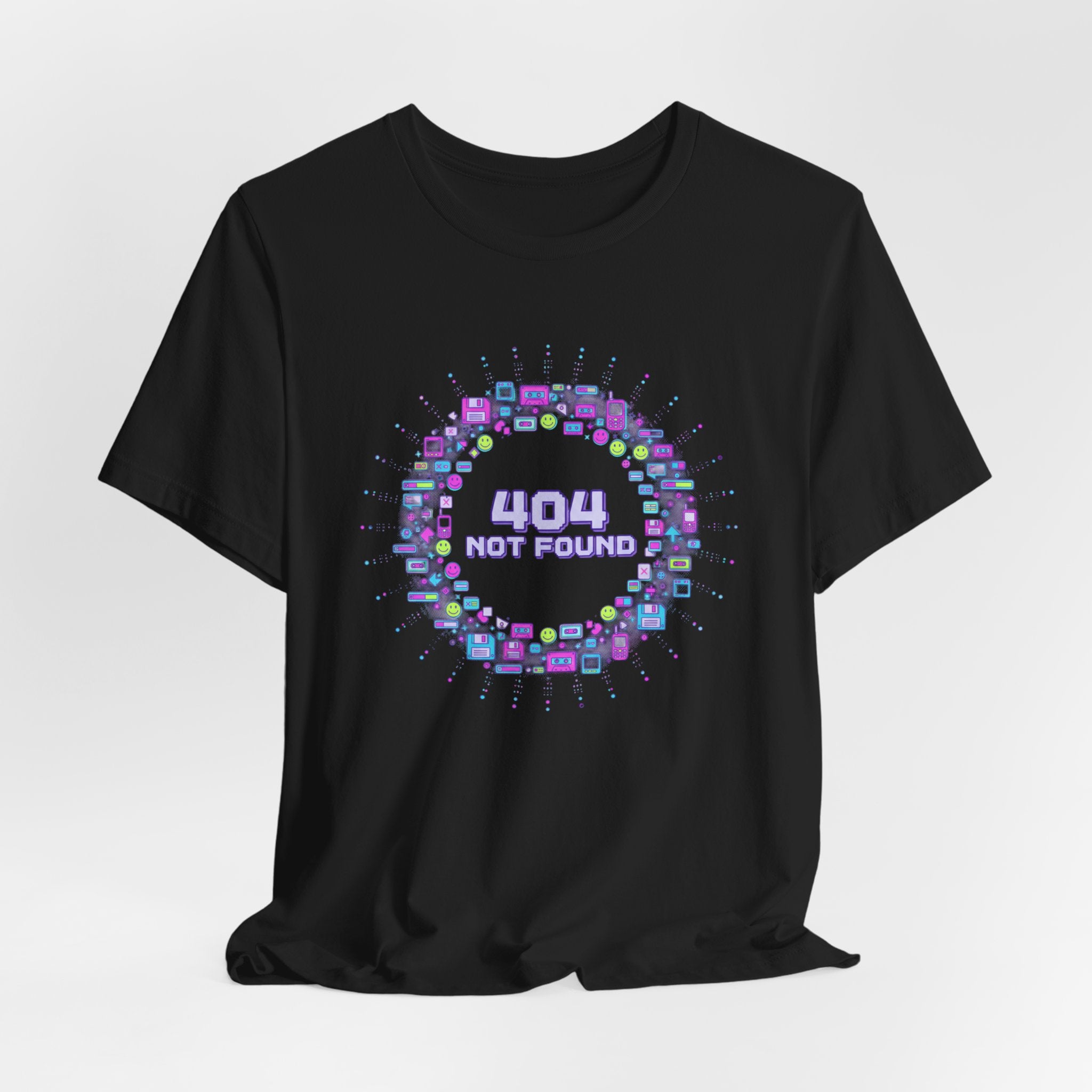 404 Not Found Pixel Circle Tee | Y2K Retro Tech, virtual pet nostalgia