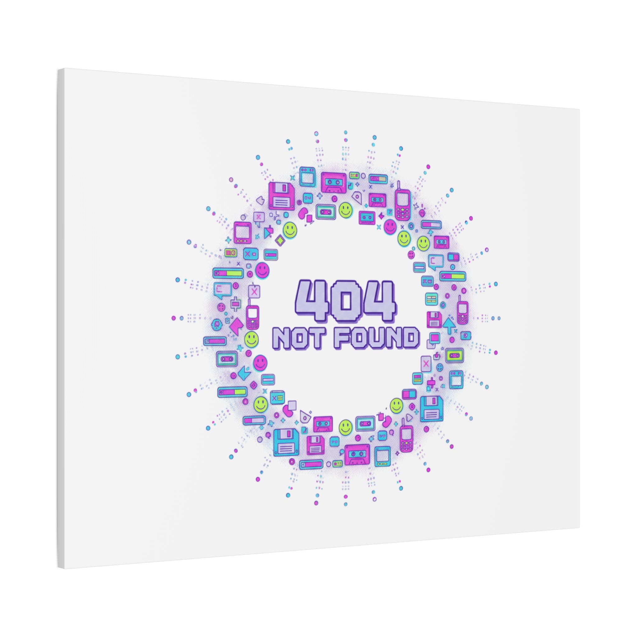404 Not Found Pixel Circle Canvas | Retro Tech Poster, Y2K Error Aesthetic