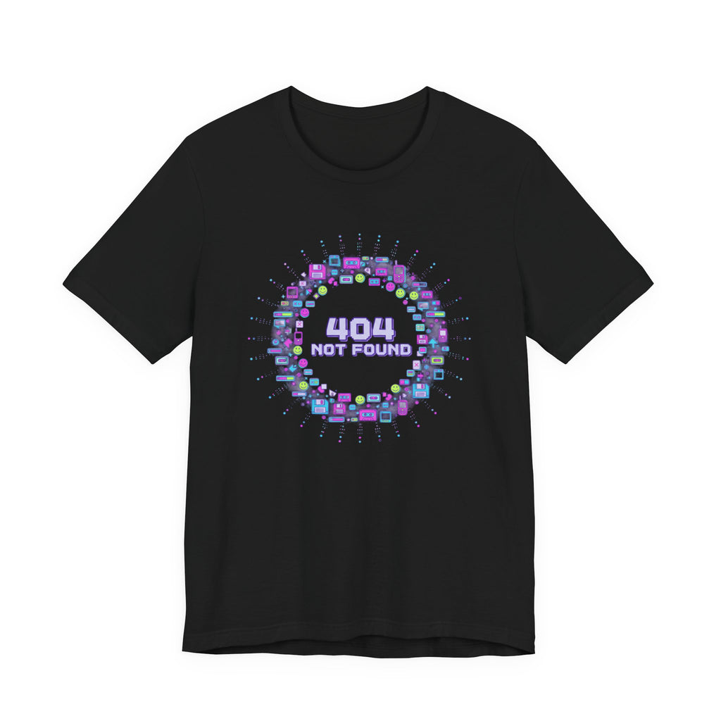 404 Not Found Pixel Circle Tee | Y2K Retro Tech, virtual pet nostalgia