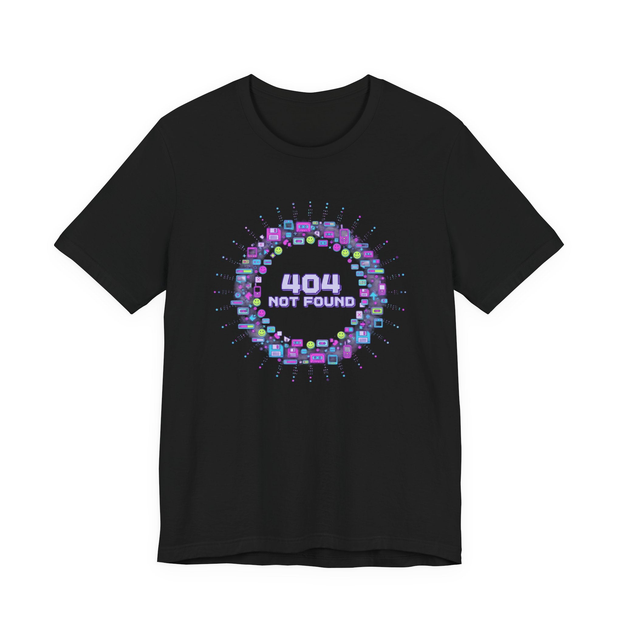 404 Not Found Pixel Circle Tee | Y2K Retro Tech, virtual pet nostalgia