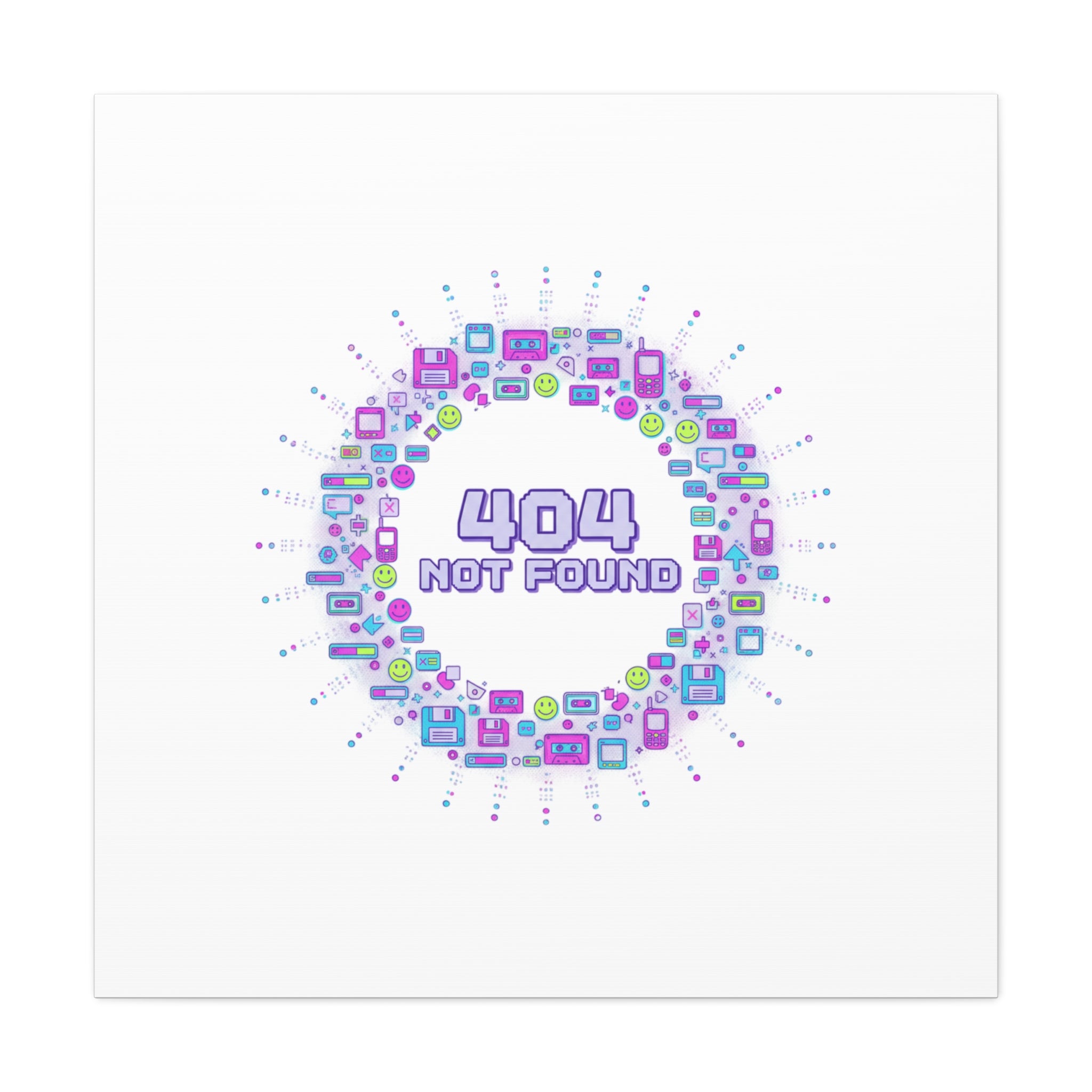 404 Not Found Pixel Circle Canvas | Retro Tech Poster, Y2K Error Aesthetic