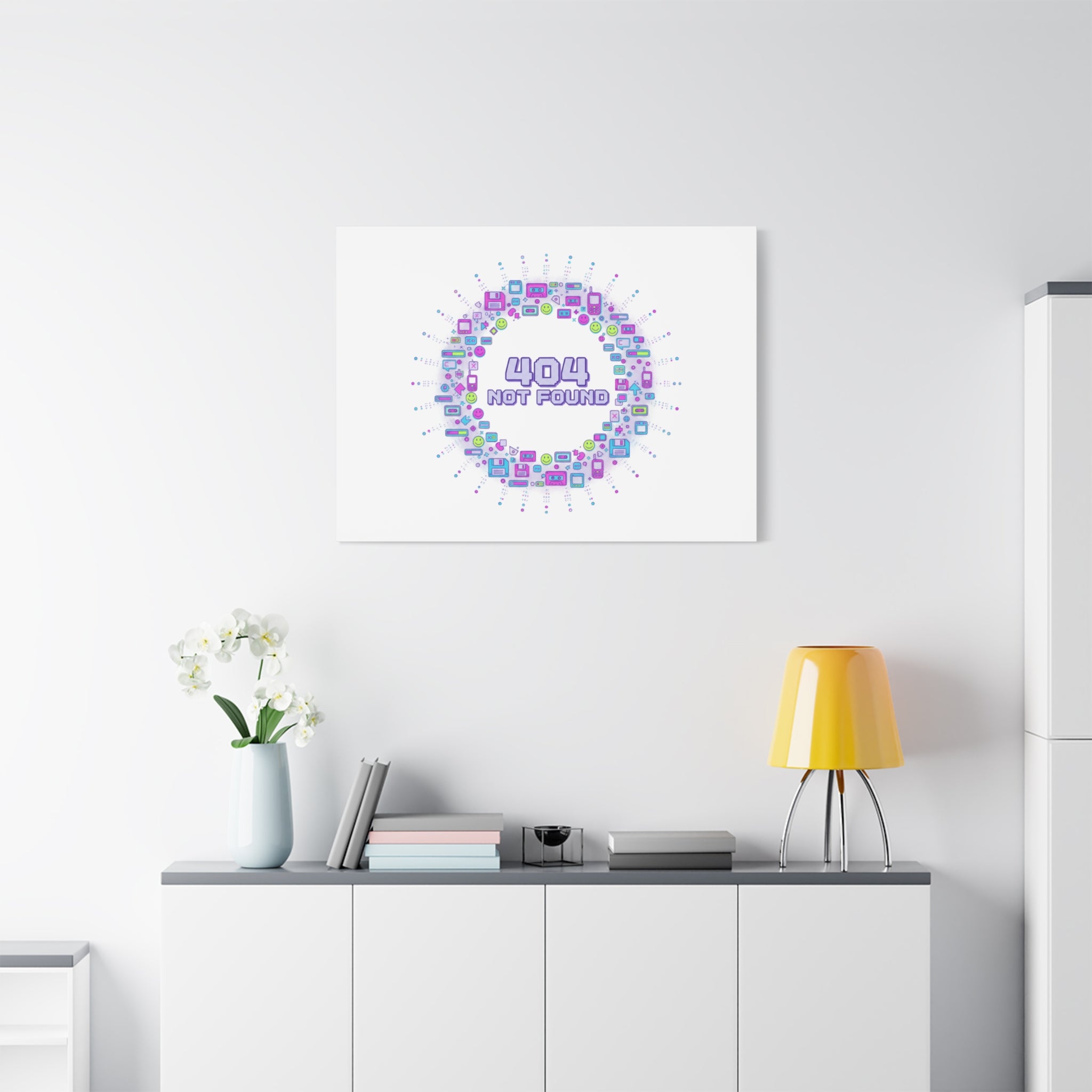 404 Not Found Pixel Circle Canvas | Retro Tech Poster, Y2K Error Aesthetic