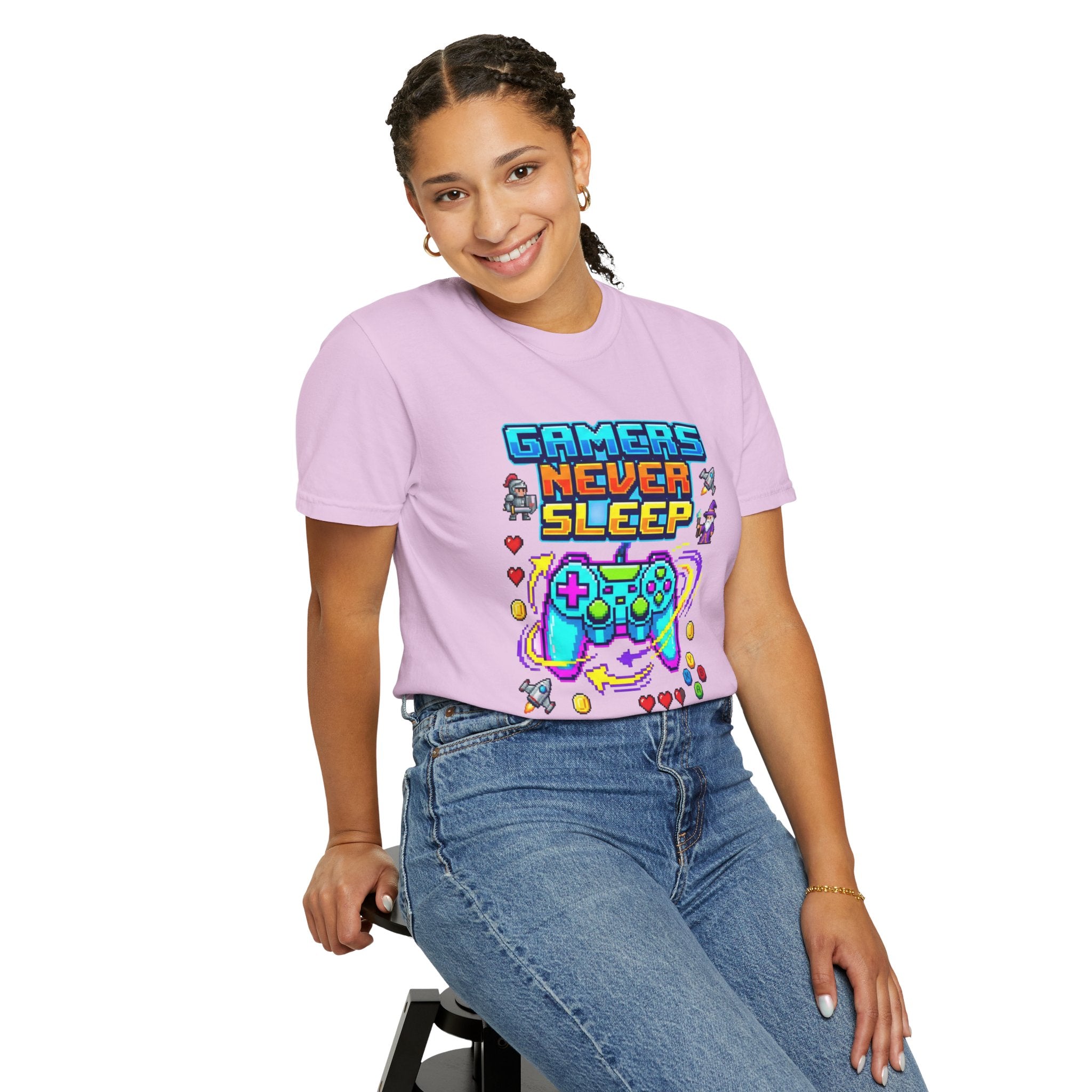 Gamers Never Sleep T-Shirt — Retro Pixel Gamepad Tee