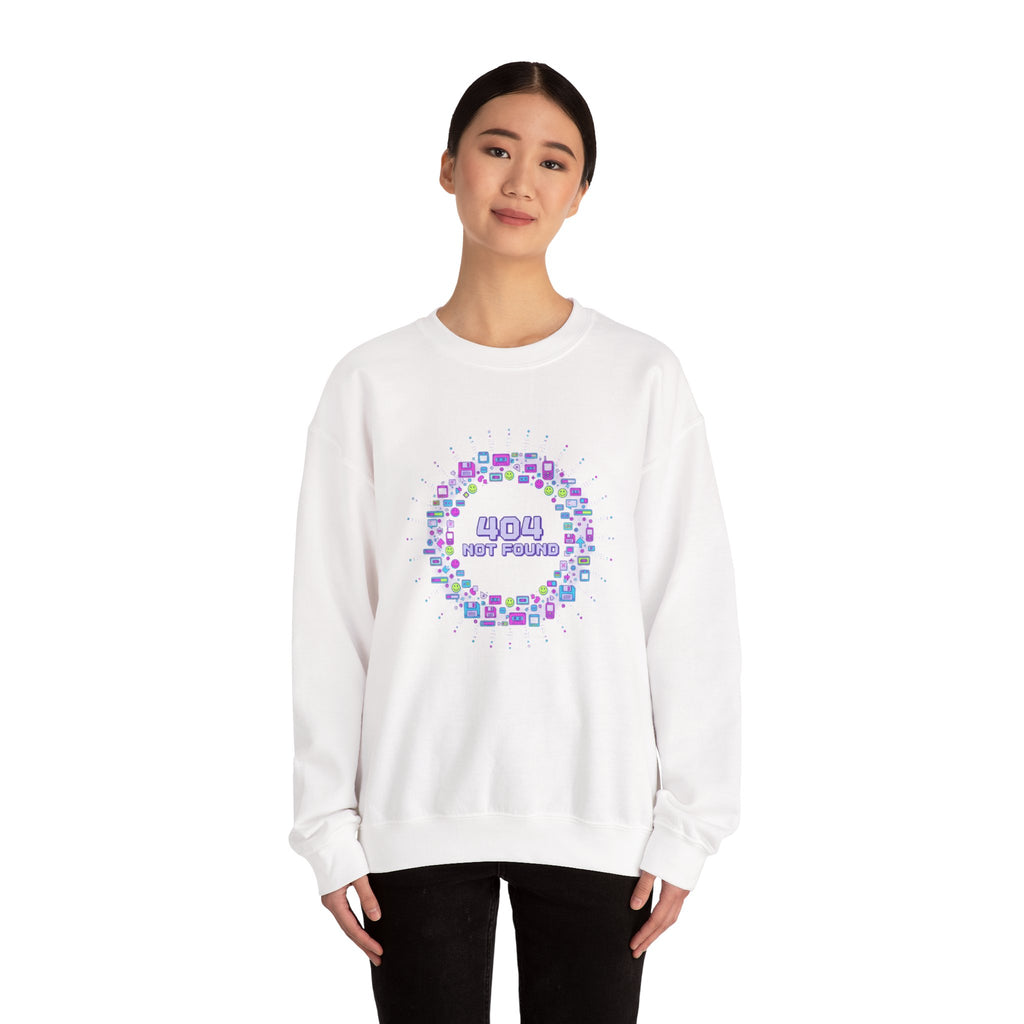 404 Not Found Pixel Icons Crewneck Sweatshirt | Y2K Retro Tech, virtual pet nostalgia