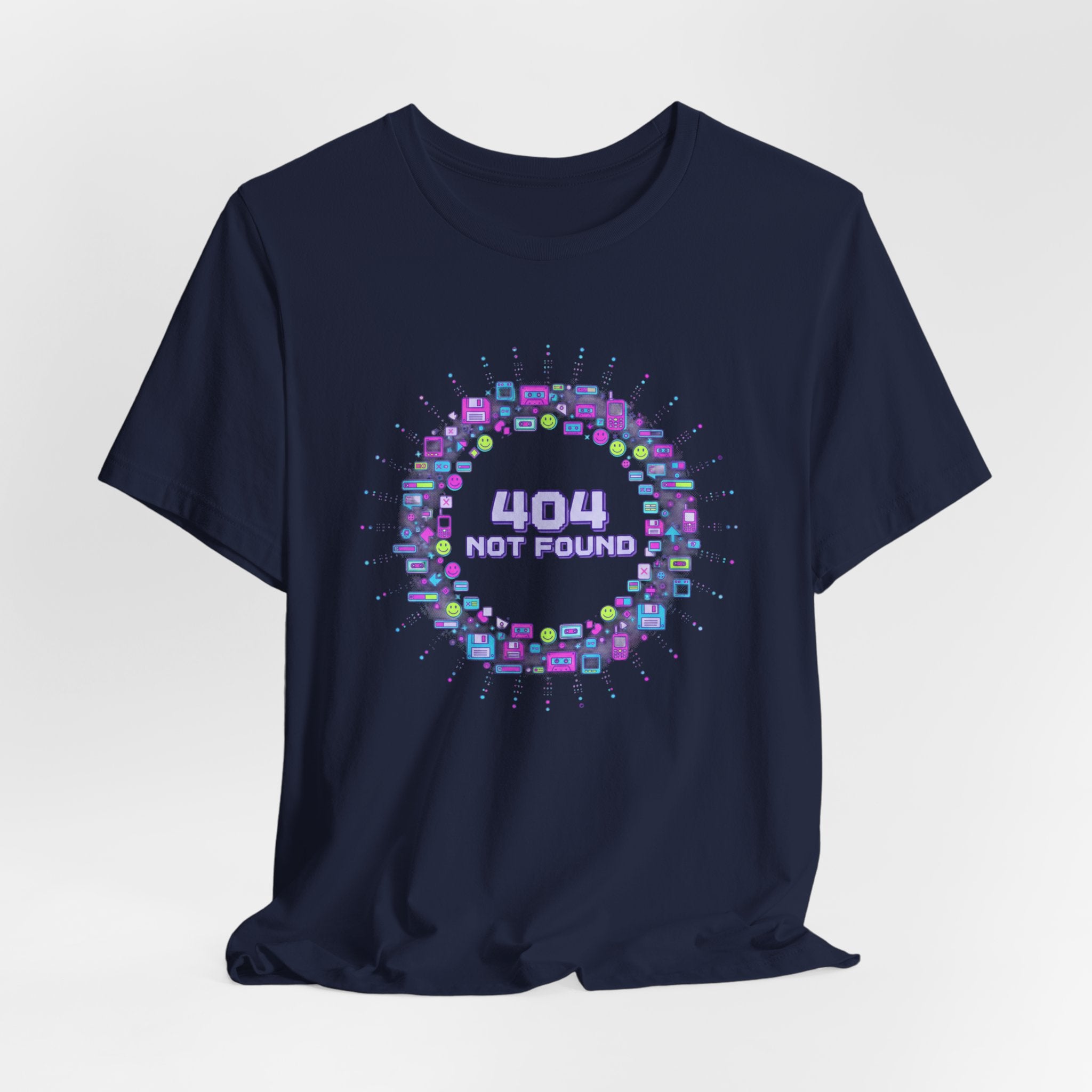 404 Not Found Pixel Circle Tee | Y2K Retro Tech, virtual pet nostalgia