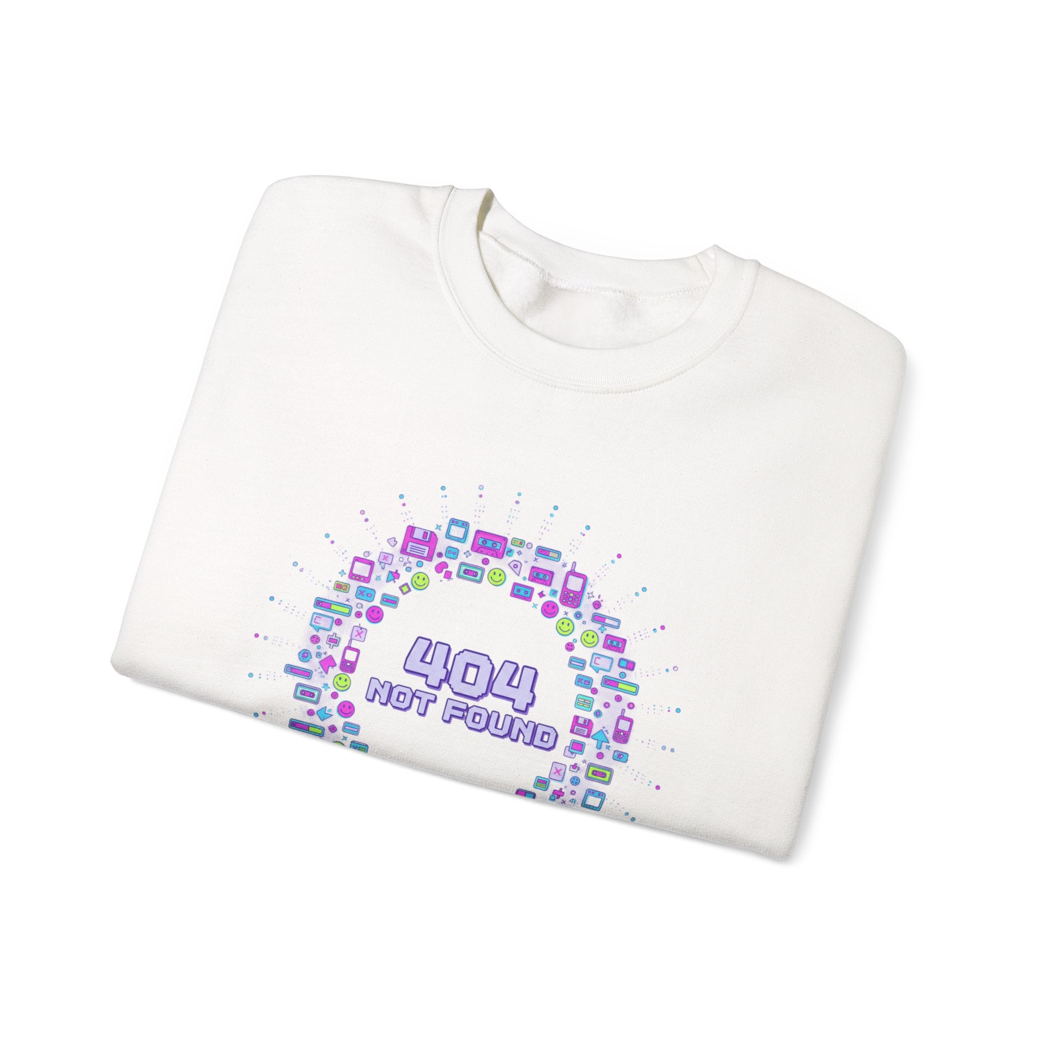 404 Not Found Pixel Icons Crewneck Sweatshirt | Y2K Retro Tech, virtual pet nostalgia