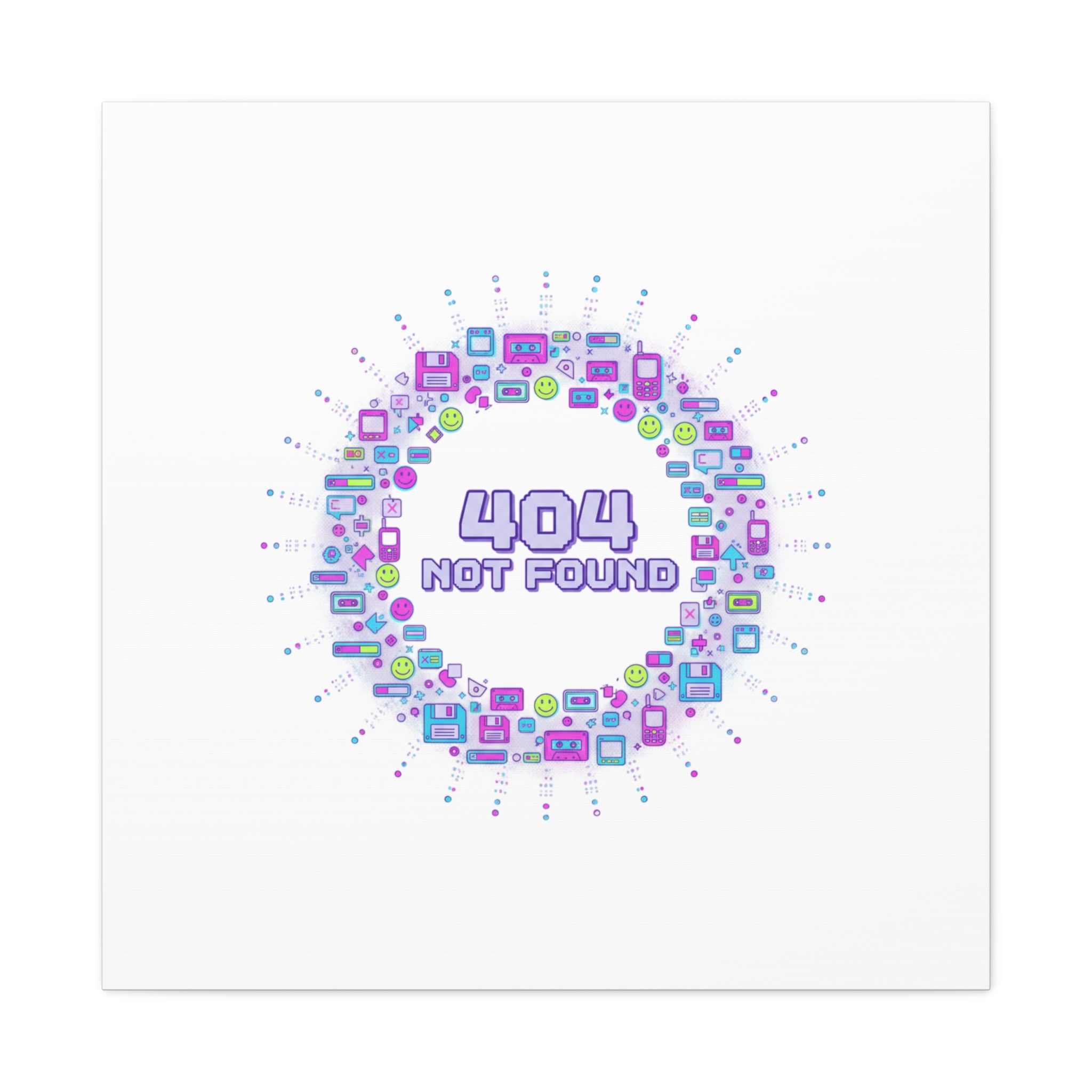 404 Not Found Pixel Circle Canvas | Retro Tech Poster, Y2K Error Aesthetic