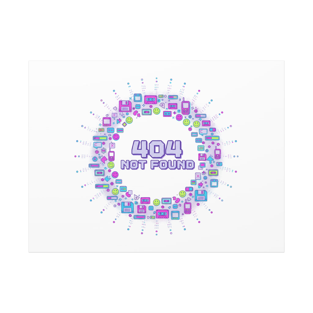 404 Not Found Pixel Circle Canvas | Retro Tech Poster, Y2K Error Aesthetic