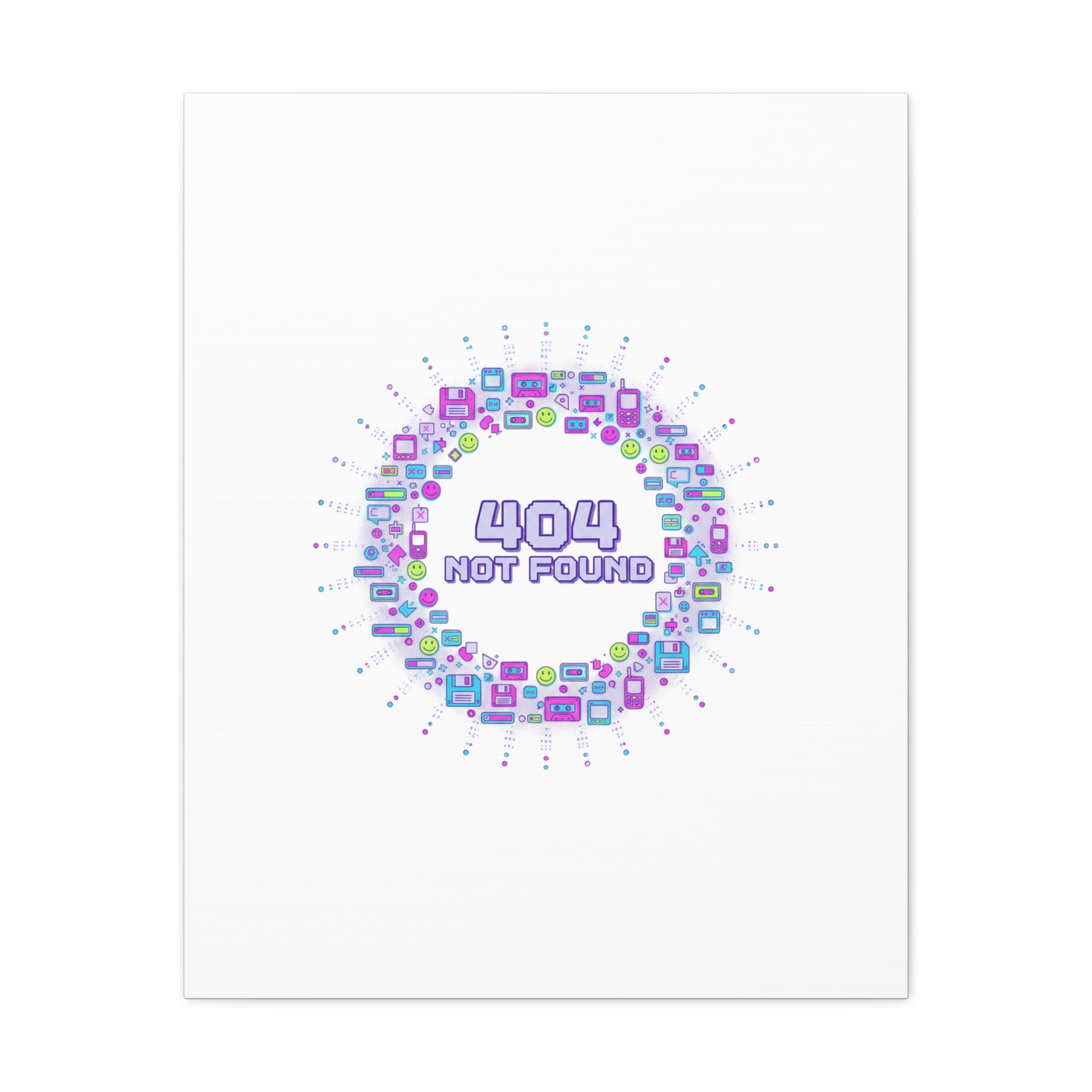 404 Not Found Pixel Circle Canvas | Retro Tech Poster, Y2K Error Aesthetic