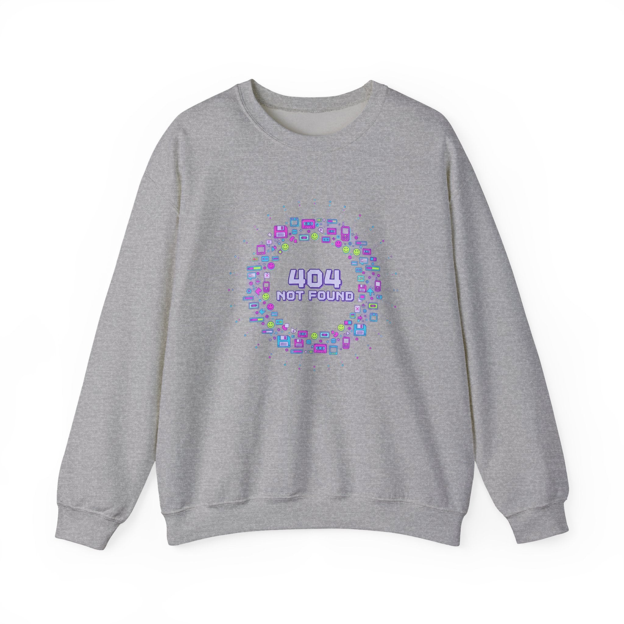 404 Not Found Pixel Icons Crewneck Sweatshirt | Y2K Retro Tech, virtual pet nostalgia