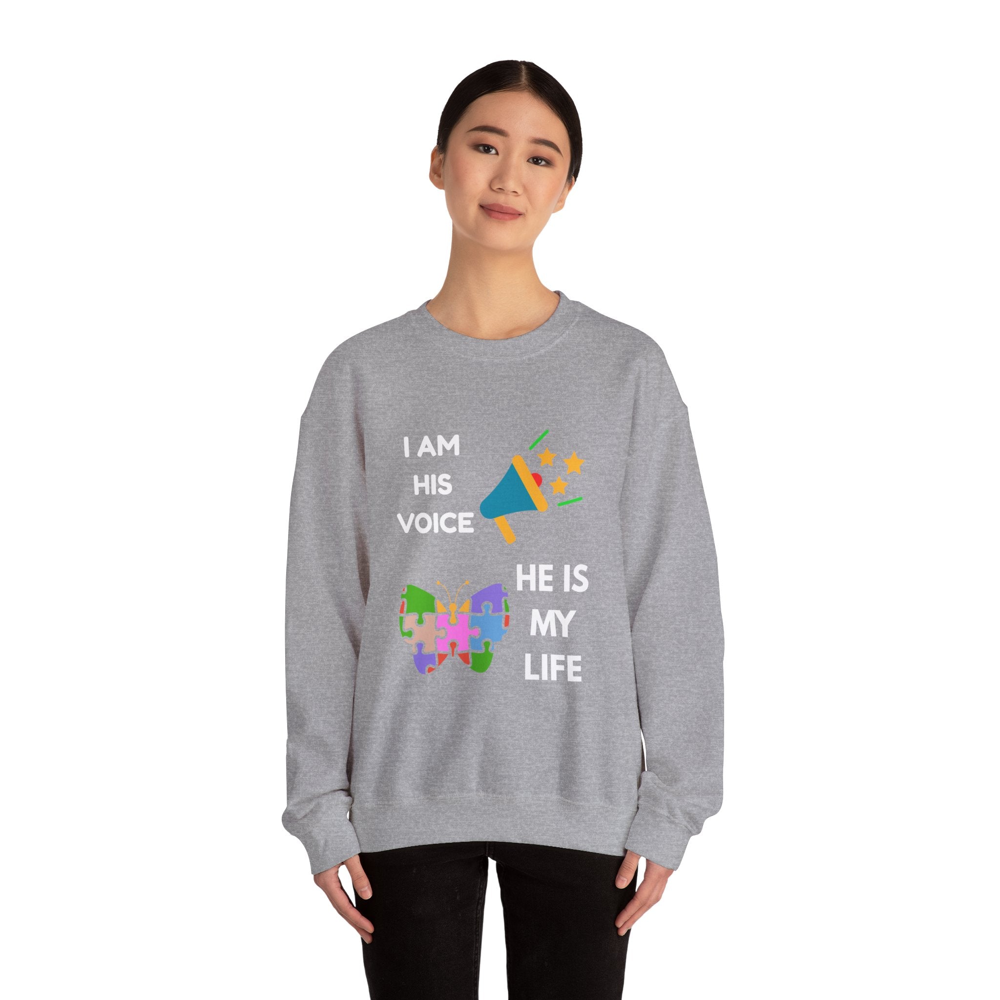 Crewneck Sweatshirt — Autism Awareness Puzzle Heart & Megaphone Design