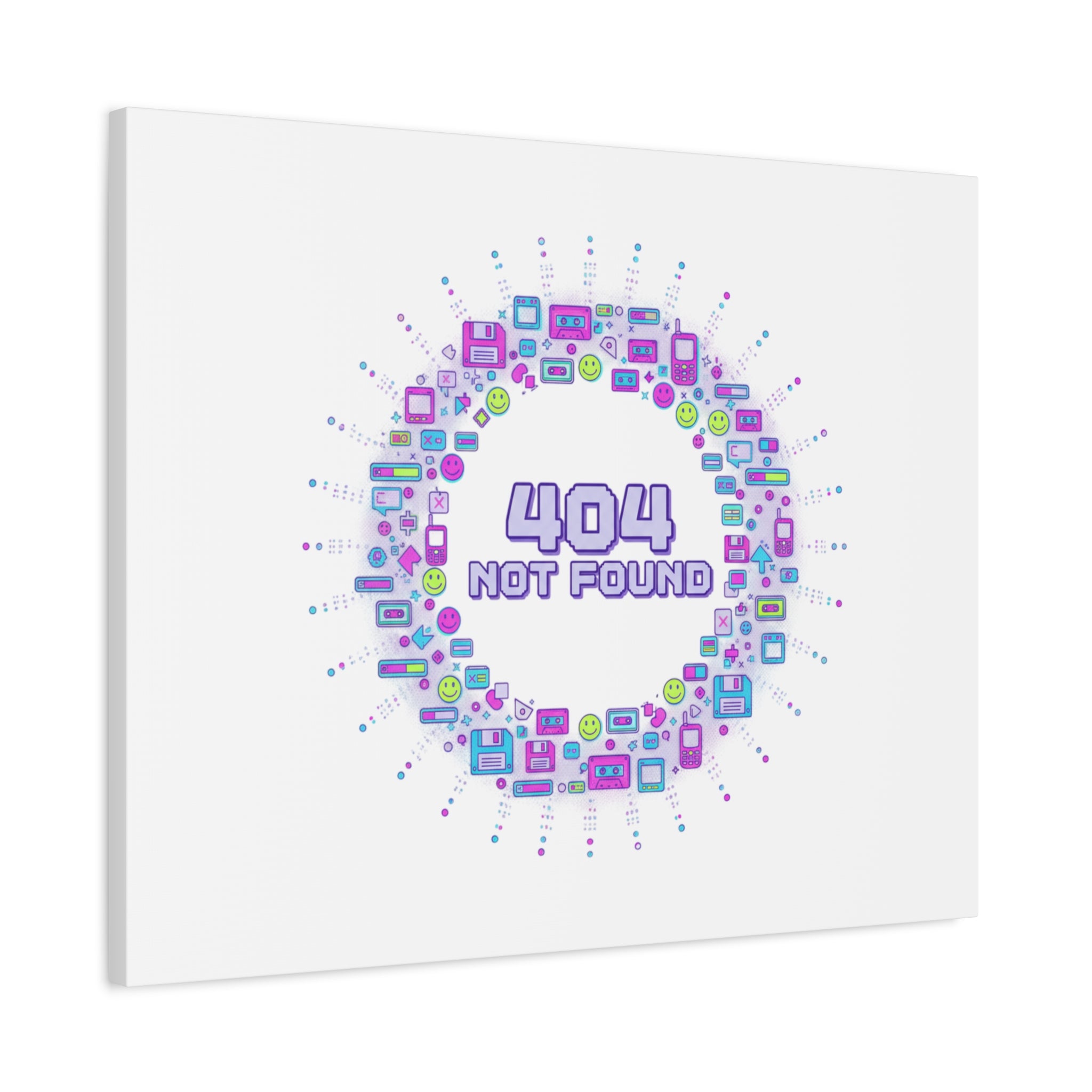 404 Not Found Pixel Circle Canvas | Retro Tech Poster, Y2K Error Aesthetic