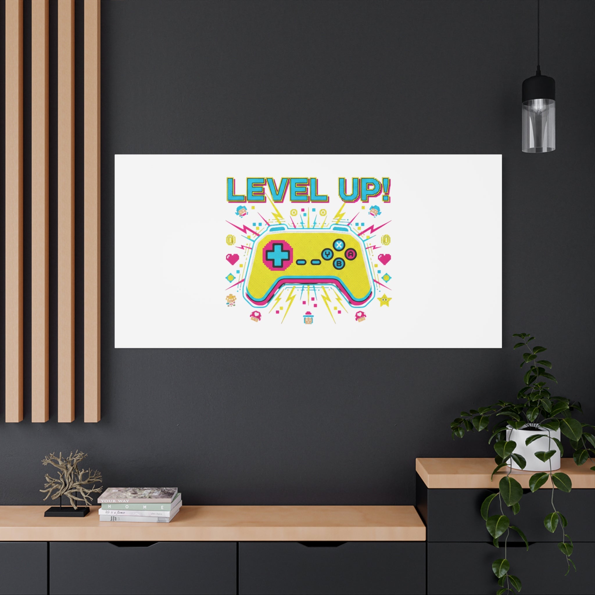 Level Up! Pixel Controller Canvas | Gaming Geek Culture, Retro Pixel Art