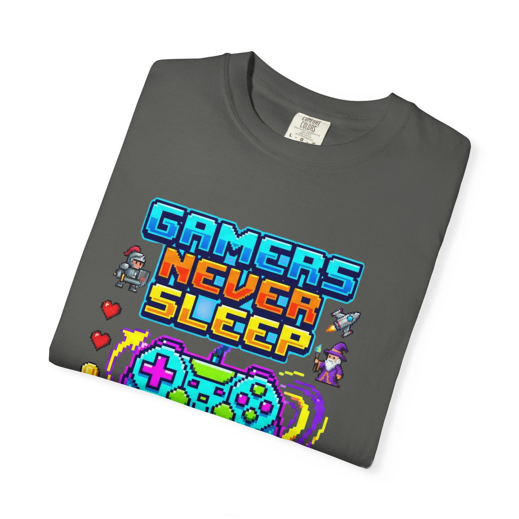 Gamers Never Sleep T-Shirt — Retro Pixel Gamepad Tee