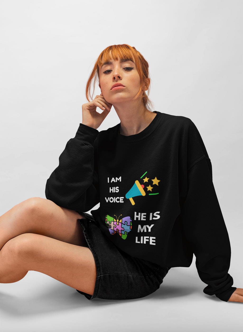 Crewneck Sweatshirt — Autism Awareness Puzzle Heart & Megaphone Design