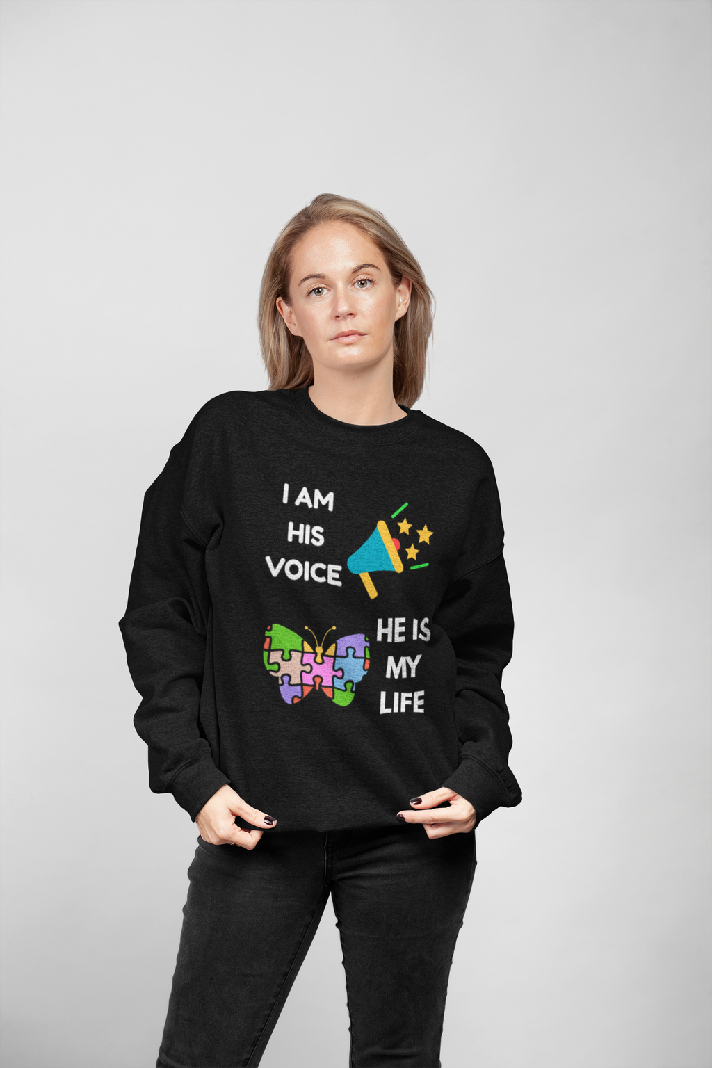 Crewneck Sweatshirt — Autism Awareness Puzzle Heart & Megaphone Design